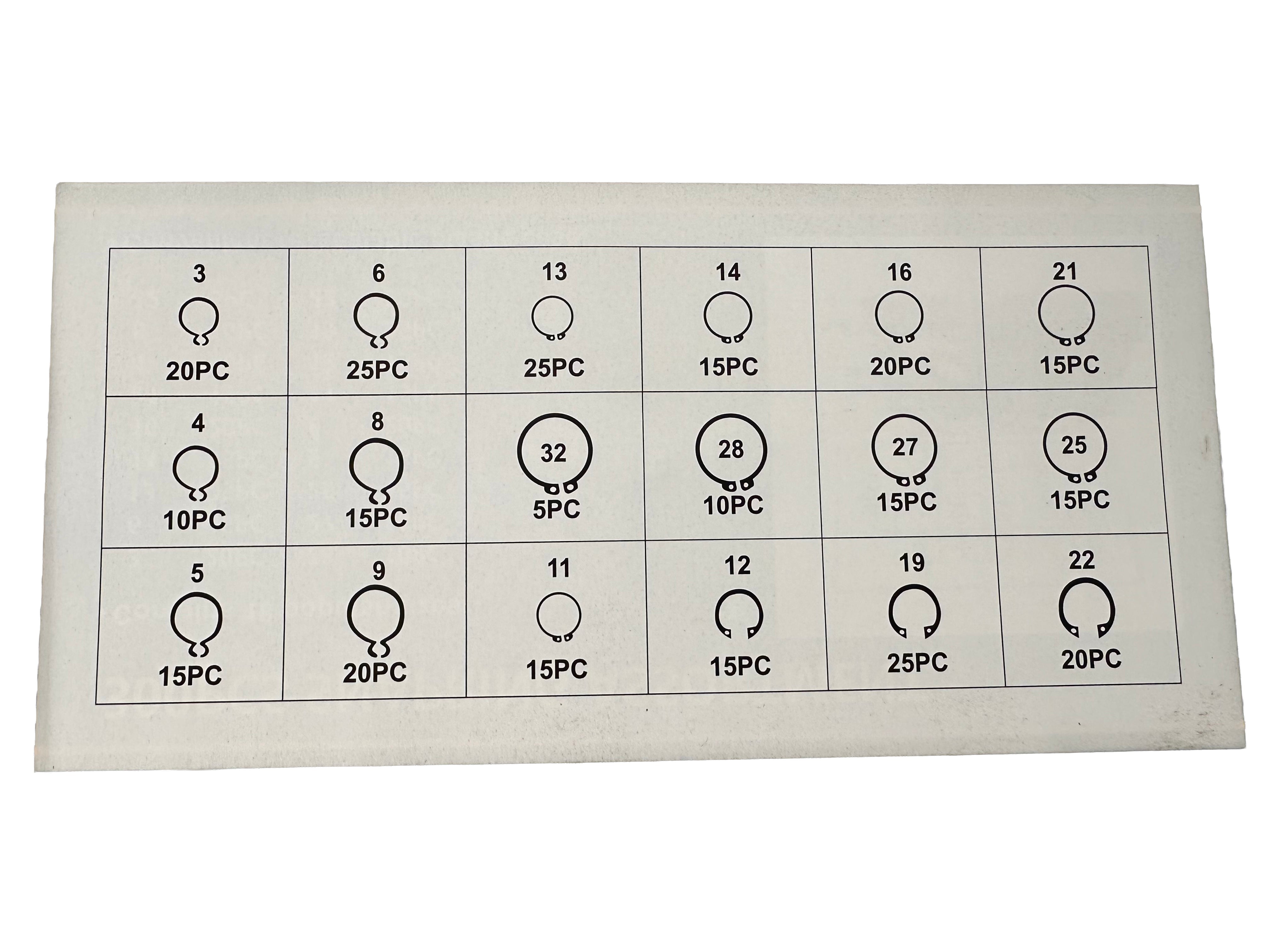 Set assortimento anelli Seeger esterni (anelli d'arresto), 300 pezzi Gebo Tools