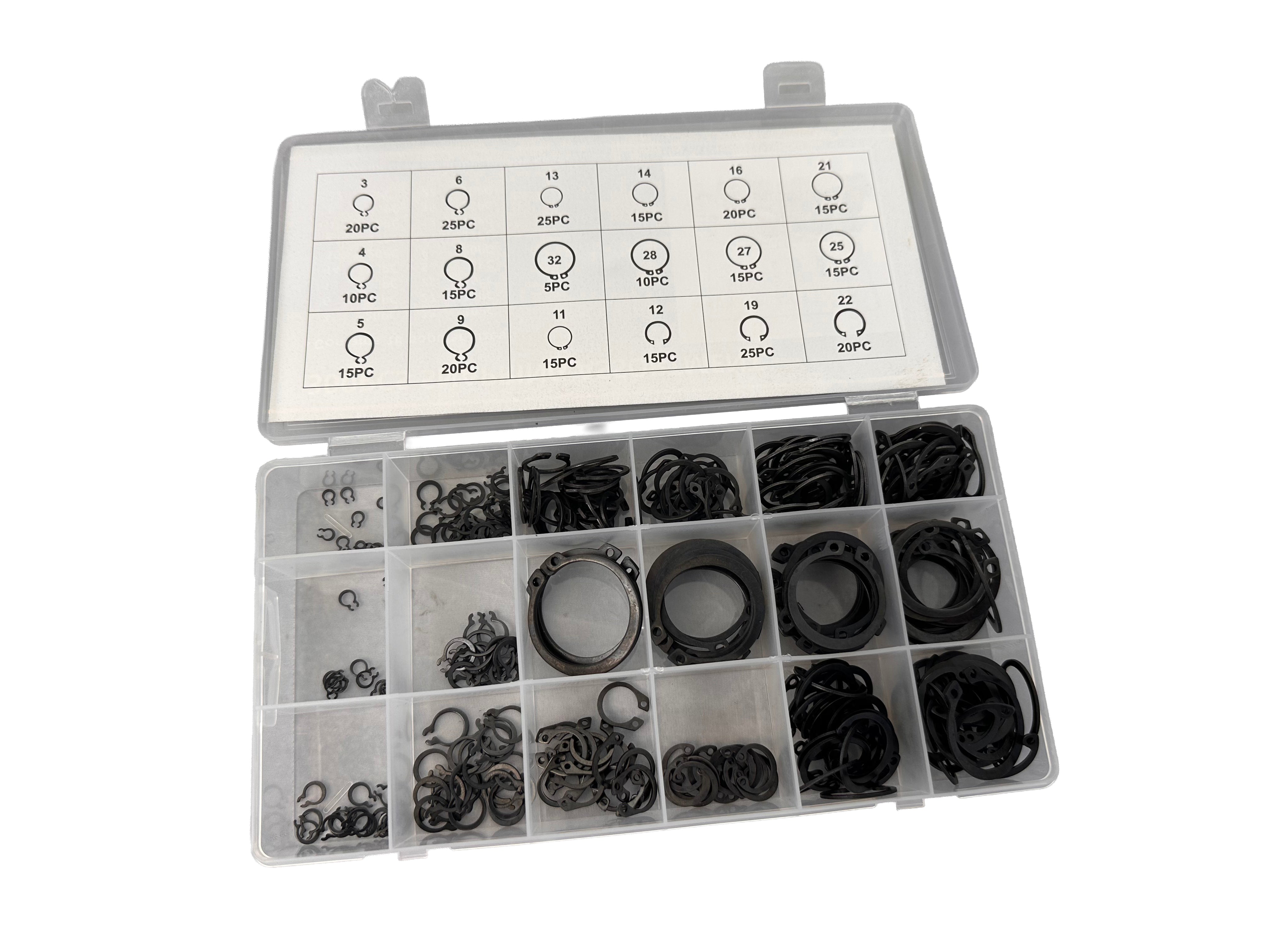 Set assortimento anelli Seeger esterni (anelli d'arresto), 300 pezzi Gebo Tools