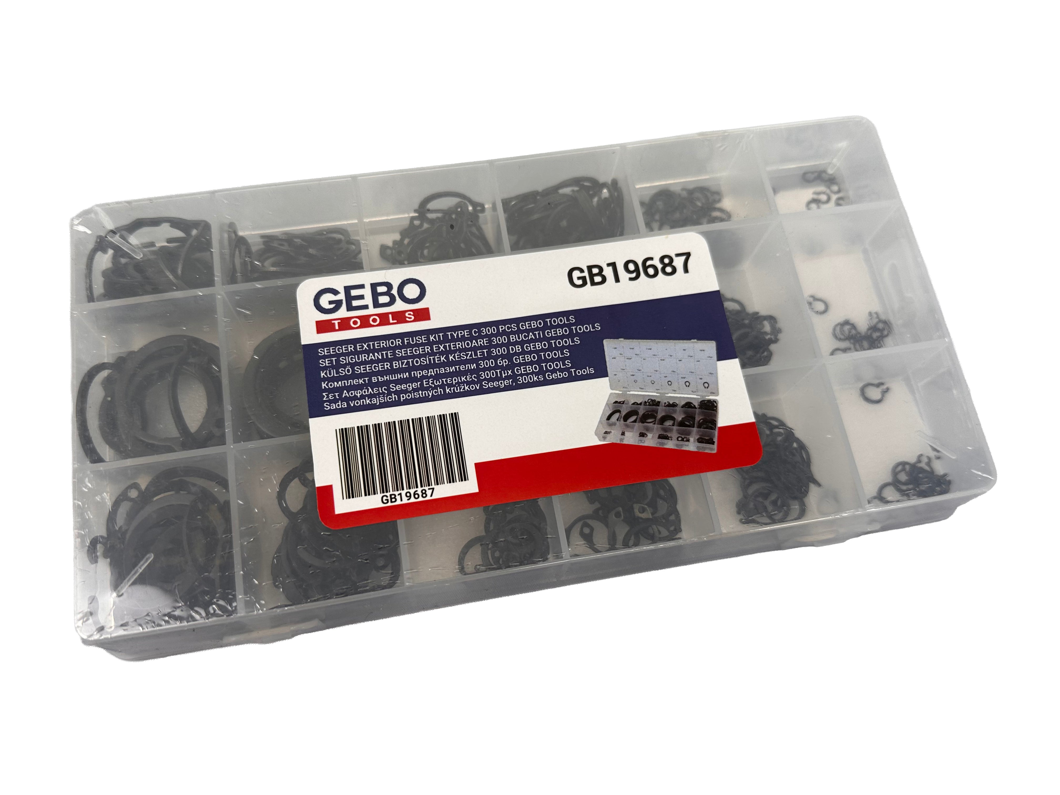 Set assortimento anelli Seeger esterni (anelli d'arresto), 300 pezzi Gebo Tools