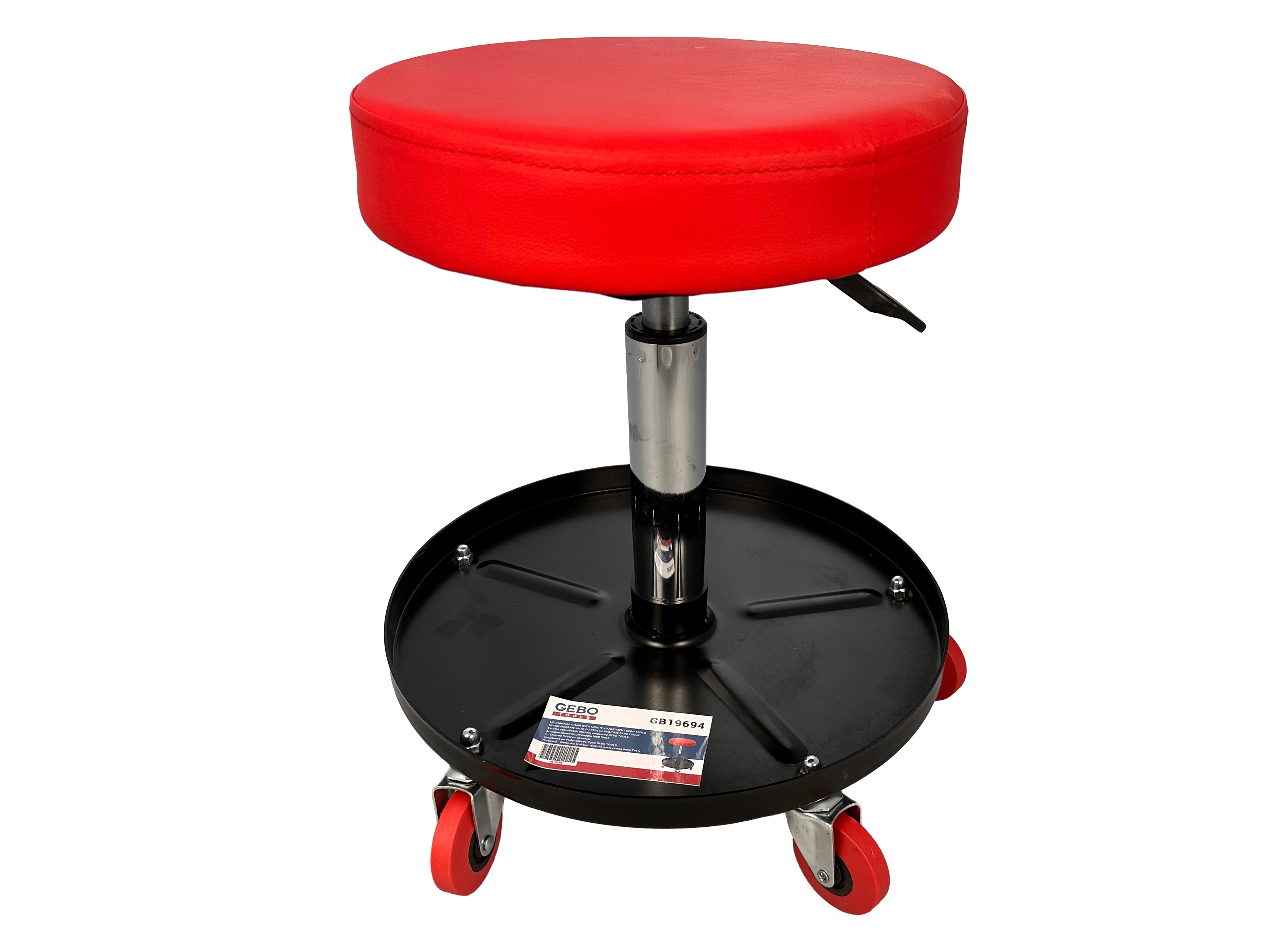 Sgabello per officina regolabile in altezza, sgabello di montaggio, carrello meccanico con ripiano porta-attrezzi, sgabello da officina, sgabello meccanico garage, Gebo Tools