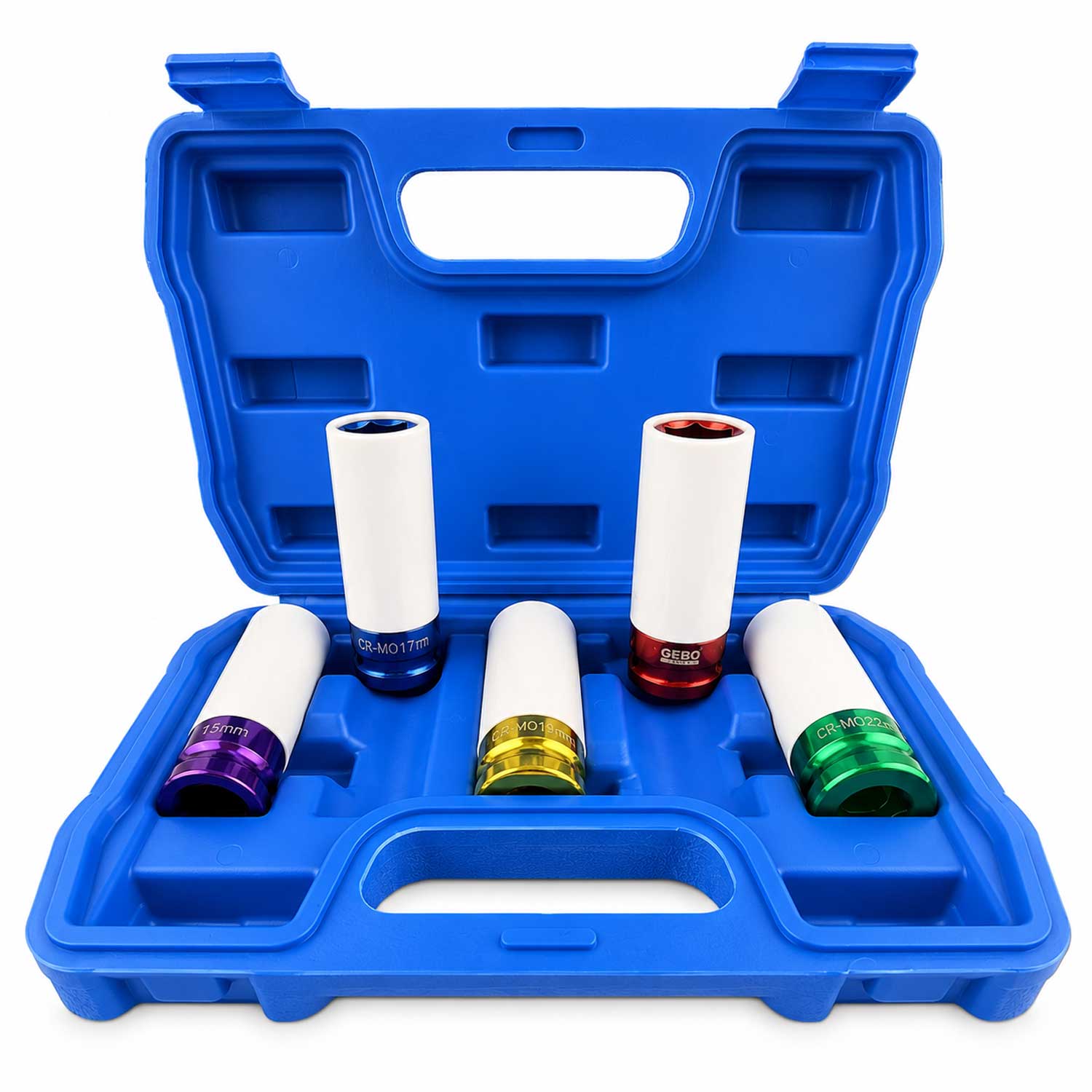 Set-kit chiave a bussola in Cr-V, rivestiti in teflon per cerchi in lega auto 5 pezzi Gebo Tools