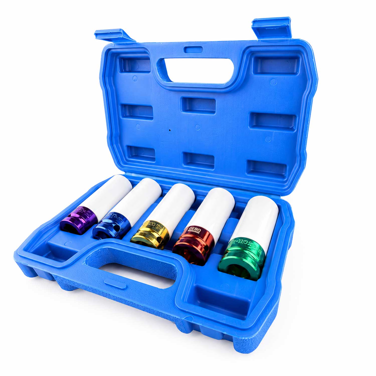 Set-kit chiave a bussola in Cr-V, rivestiti in teflon per cerchi in lega auto 5 pezzi Gebo Tools