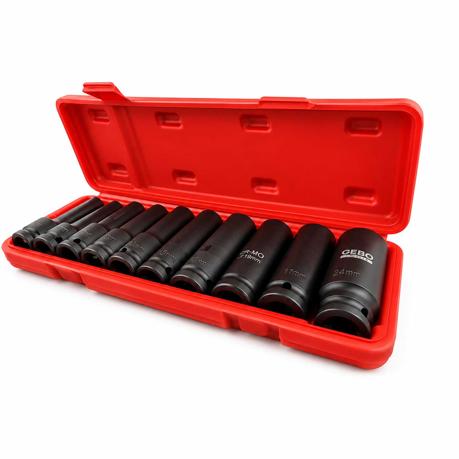Set-kit bussole a impatto 1/2'', E8-E24 mm,10 pezzi Gebo Tools