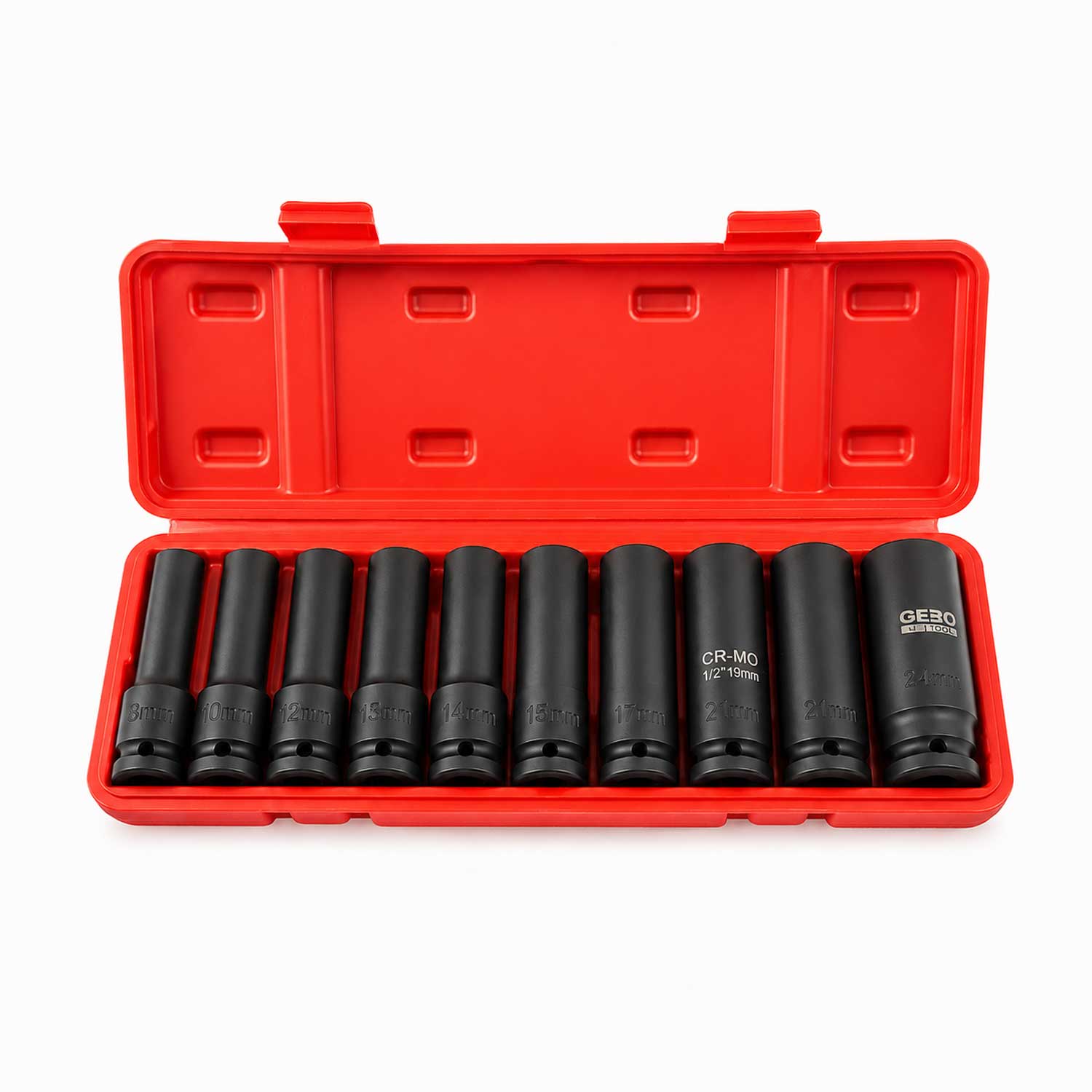 Set-kit bussole a impatto 1/2'', E8-E24 mm,10 pezzi Gebo Tools