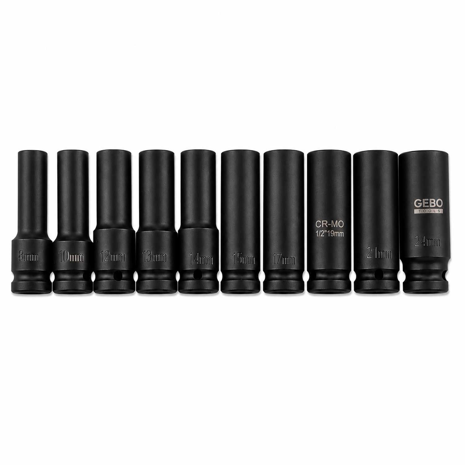 Set-kit bussole a impatto 1/2'', E8-E24 mm,10 pezzi Gebo Tools
