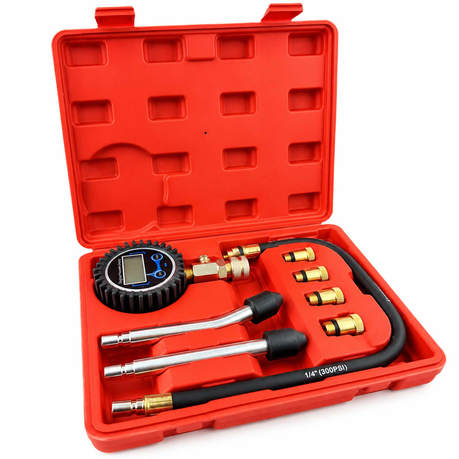 Set-kit tester compressione per motori a benzina e a gas, per auto e camion, con manometro digitale,8 pezzi Gebo Tools