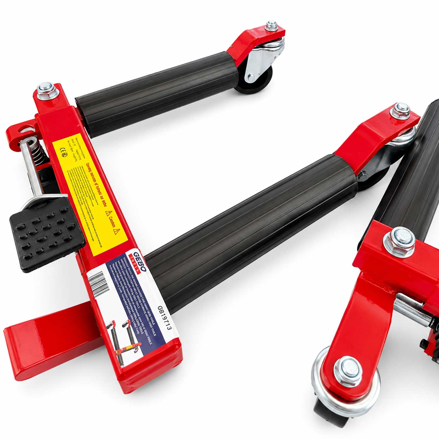 Dispositivo idraulico per spostamento veicoli incidentati , kit carrelli sposta auto moto danneggiate, set sollevatori-posizionatori parcheggio veicolo, garage, officina, con portata fino a 680 kg, Gebo Tools