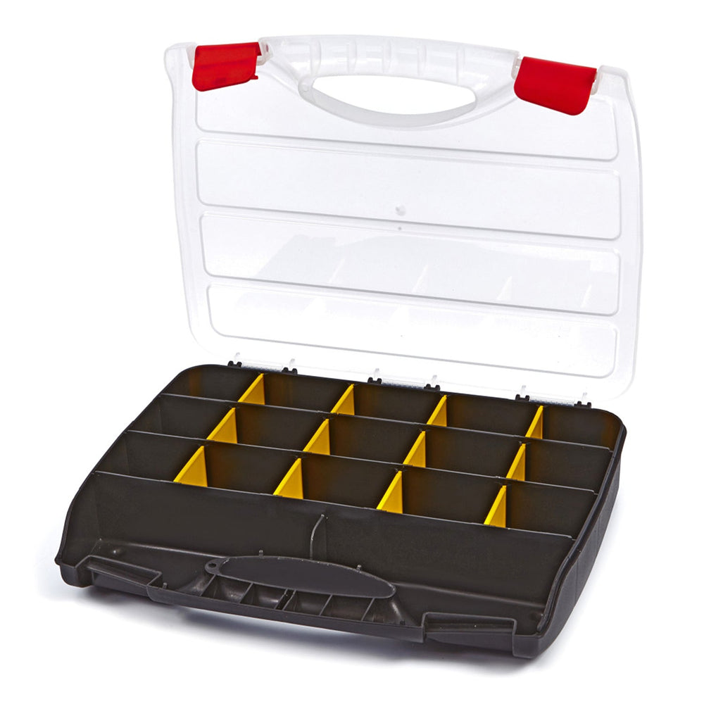 Valigetta organizer multiuso in plastica ,modulare, vuota, con 12 scomparti regolabili  per conservare viti, dadi, chiodi e piccoli accessori di ferramenta portaminuteria 31.5x25.5x5.5 cm