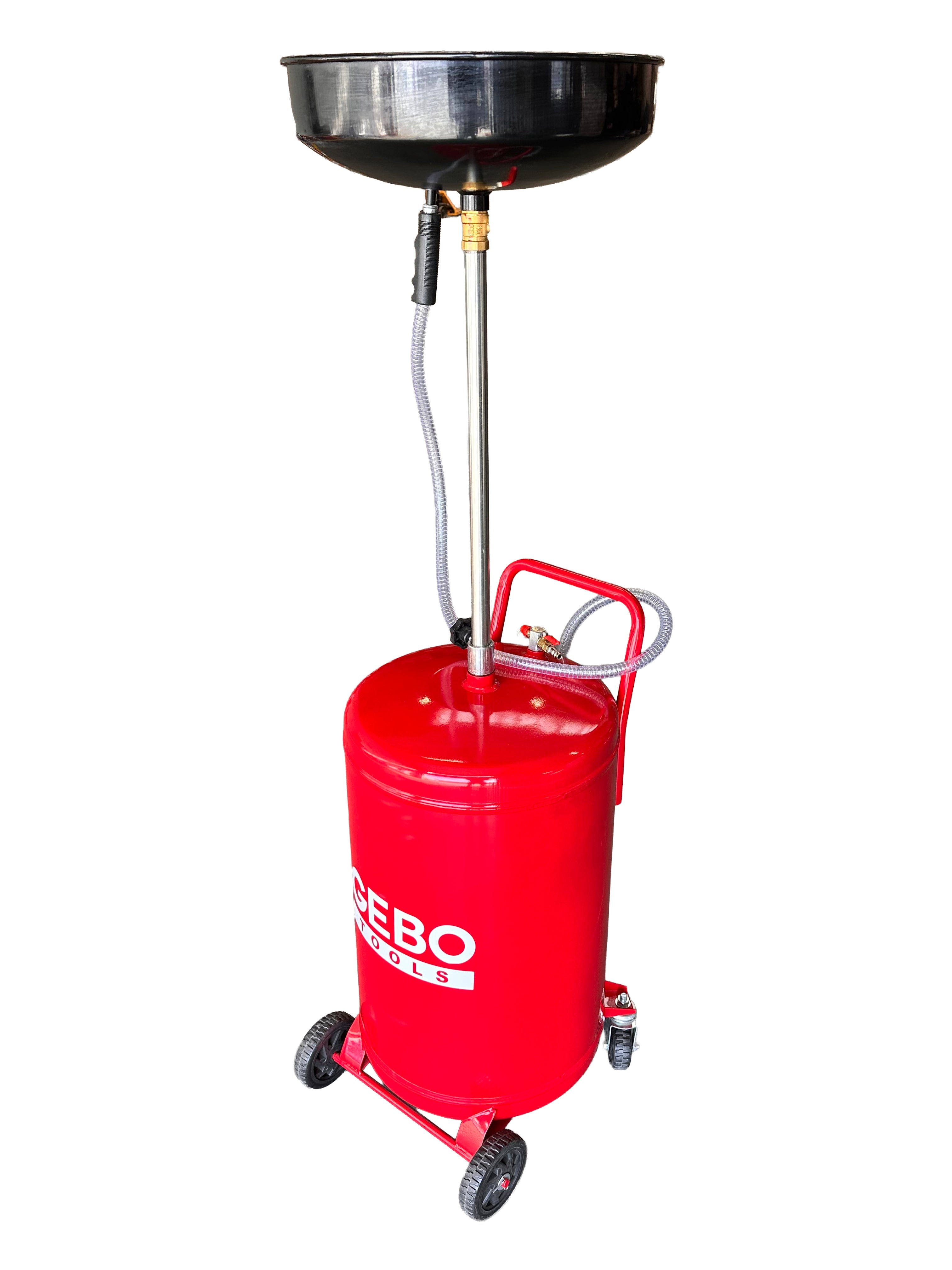 Recuperatore pneumatico di cambio dell'olio da aspirazione e da gravità 70 litri, per olio esausto con vasca di raccolta, asta regolabile, Gebo Tools