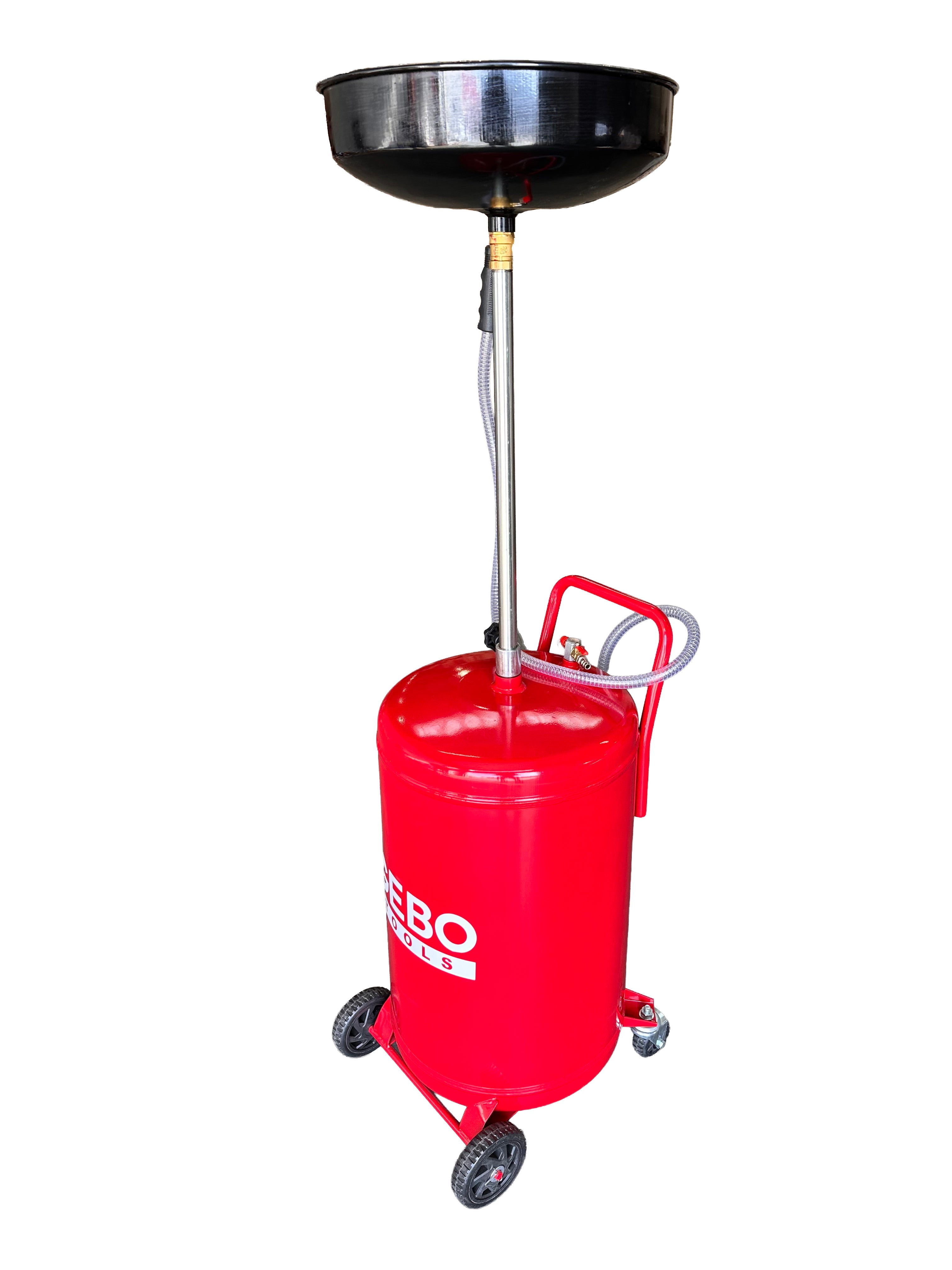 Recuperatore pneumatico di cambio dell'olio da aspirazione e da gravità 70 litri, per olio esausto con vasca di raccolta, asta regolabile, Gebo Tools