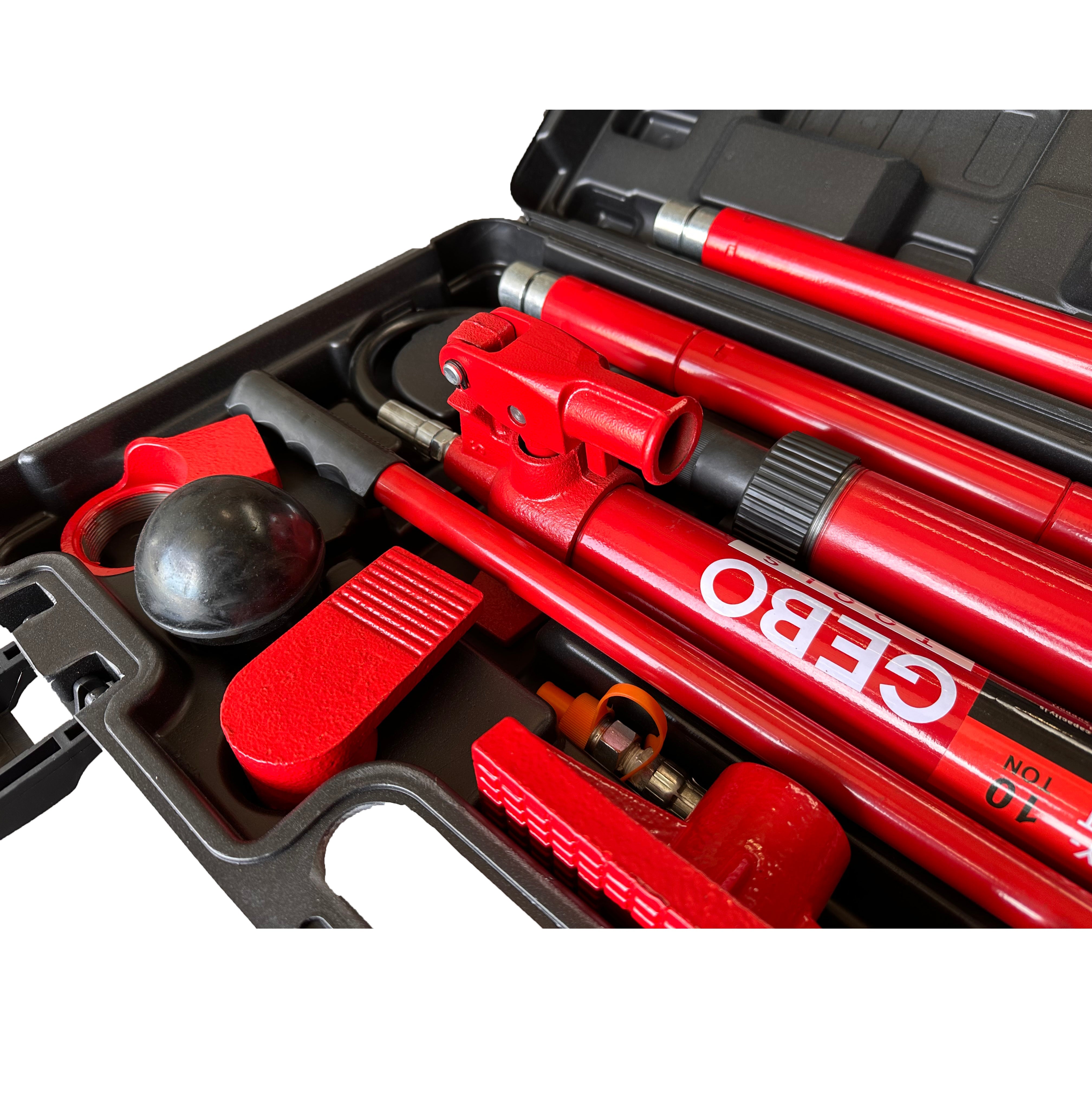 Kit per la raddrizzatura e la rimozione delle ammaccature della carrozzeria, kit per riparazione carrozzeria auto, idraulico, 10 tonnellate, 15 pezzi Gebo Tools