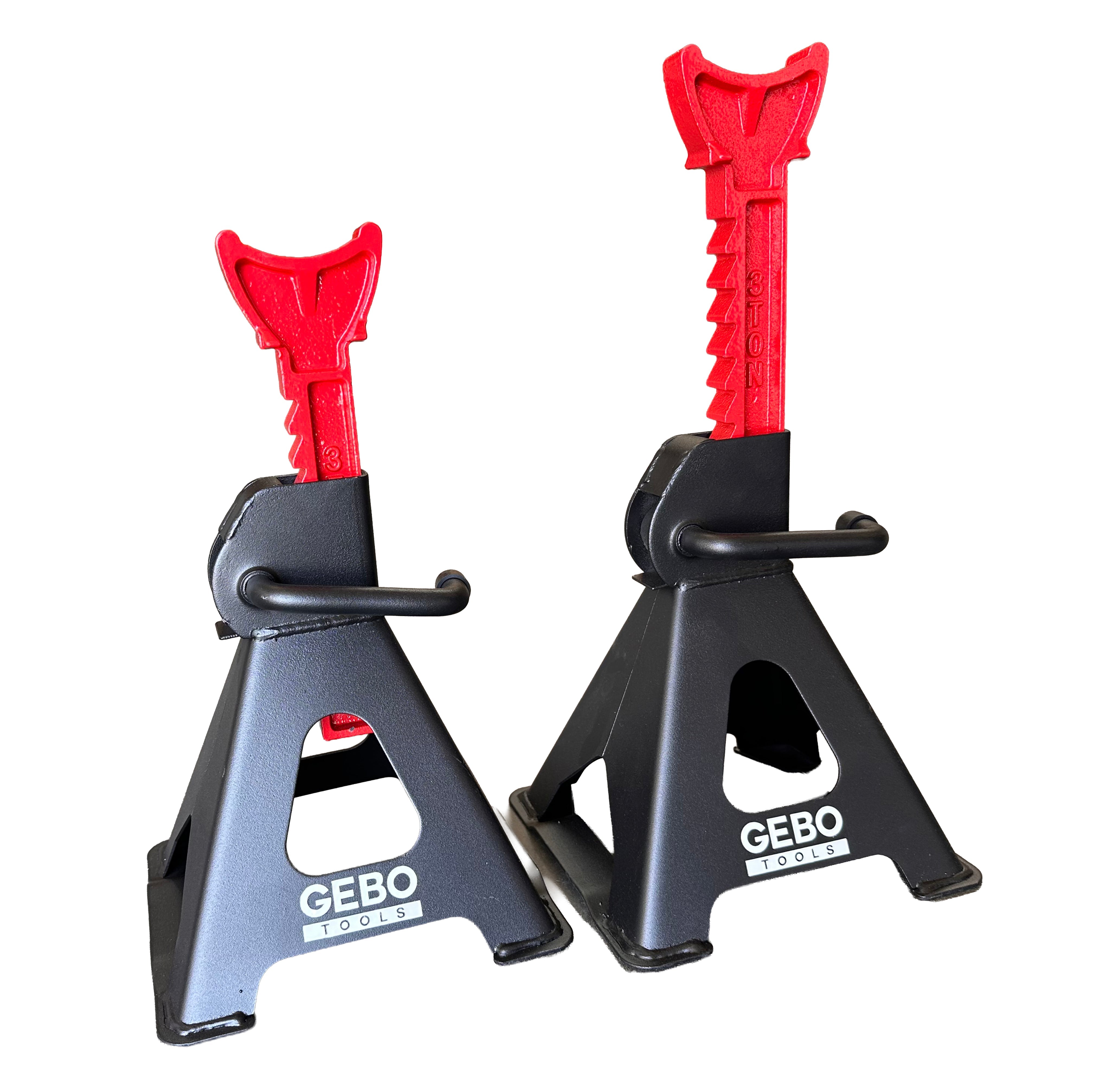 Set di 2 cavalletti auto, cavalletti per carrozzeria, capacità 3 t/coppia, altezza regolabile, coppia di cavalletti per auto, supporti per assale con leva di sicurezza, cavalletti da sostegno officina, fai da te, domestico, garage, moto, Gebo Tools