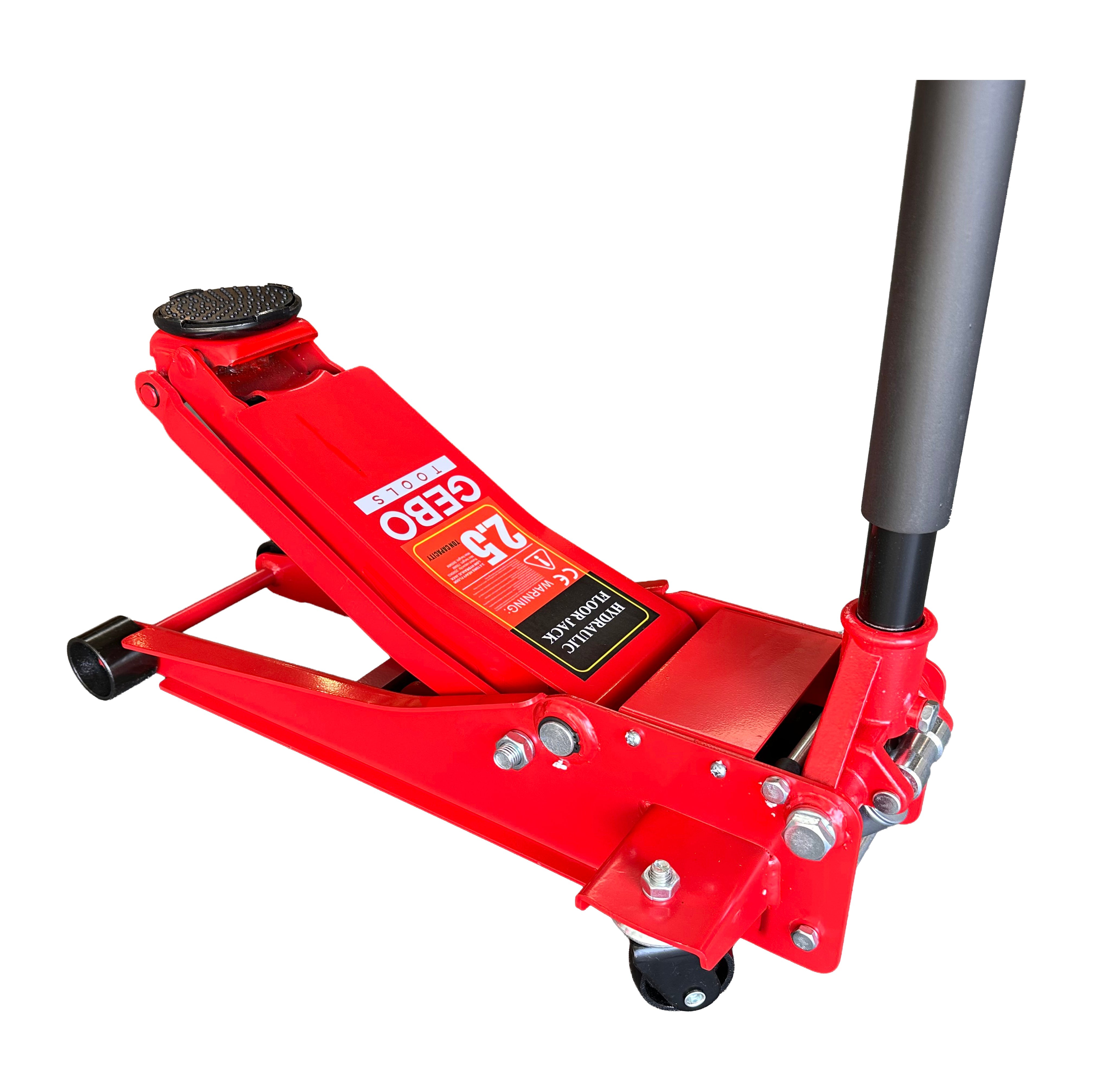 Cric idraulico 2,5t ribassato – sollevatore per auto con ruote orientabili a doppio cilindro, Gebo Tools