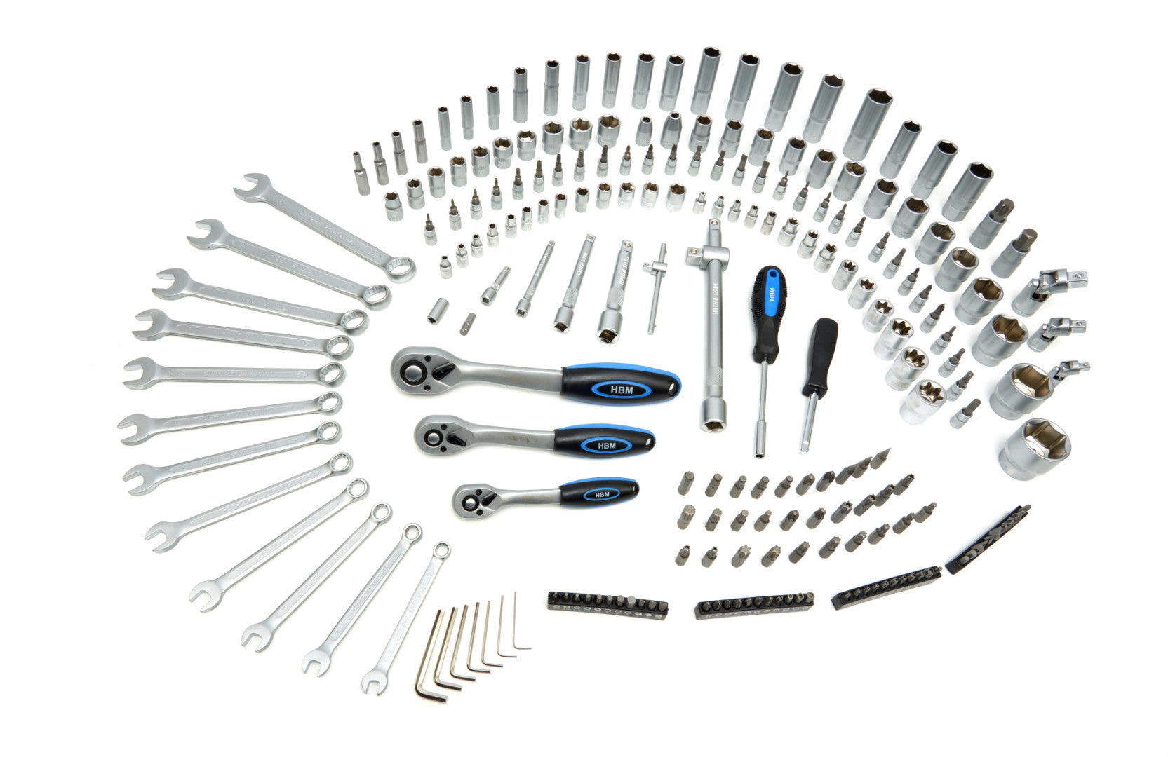 Valigetta utensili professionale 216 pezzi, serie di chiavi a bussola in Cr-V, torx cricchetti, prolunghe, kit attrezzi per auto, officina fai-da-te con attacchi 1/2" 3/8" 1/4", Hbm Olanda