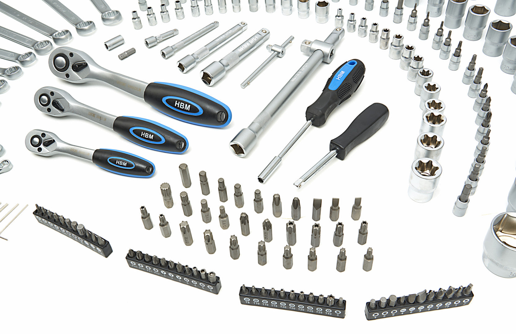 Valigetta utensili professionale 216 pezzi, serie di chiavi a bussola in Cr-V, torx cricchetti, prolunghe, kit attrezzi per auto, officina fai-da-te con attacchi 1/2" 3/8" 1/4", Hbm Olanda