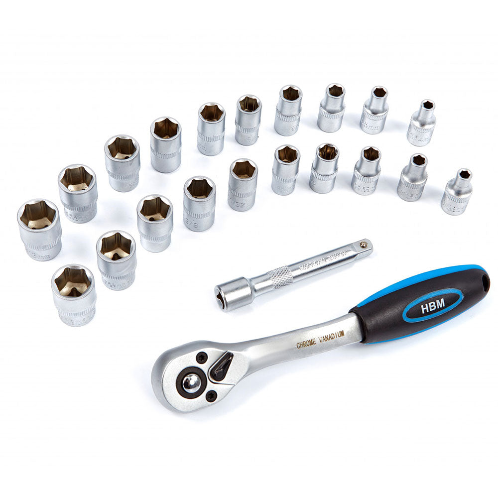 Set cricchetto chiave con bussole, set di chiavi a bussola con cricchetto da 1/4", 20 pezzi
