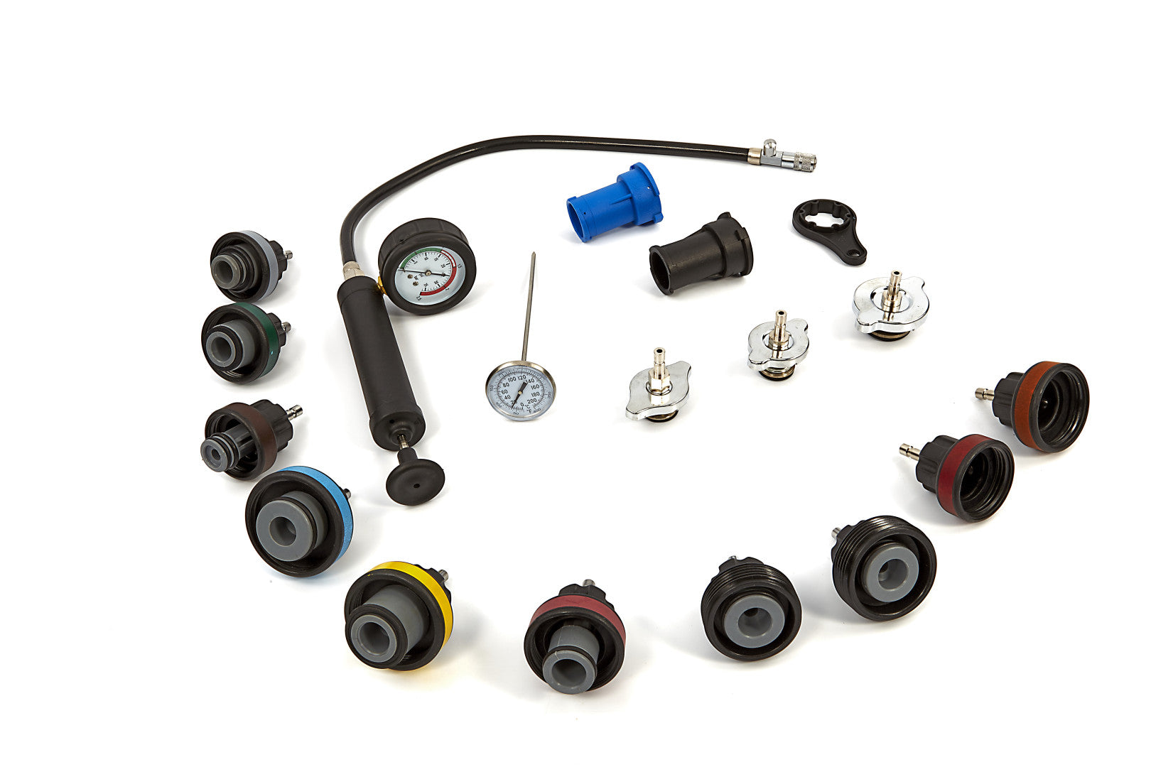 Universale radiatore pressione tester kit, set di tester per sistema di raffreddamento, strumento ad aria compressa per auto, test pressione sistemi di raffreddamento, blu, 18 pezzi