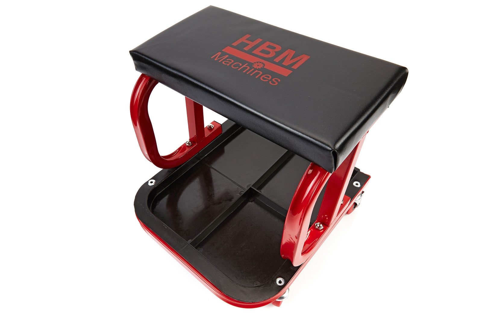 Sgabello per officina con ruote, sgabello di montaggio, carrello meccanico con ripiano porta-attrezzi a 3 scomparti, sgabello da officina su ruote, sgabello meccanico garage, Hbm
