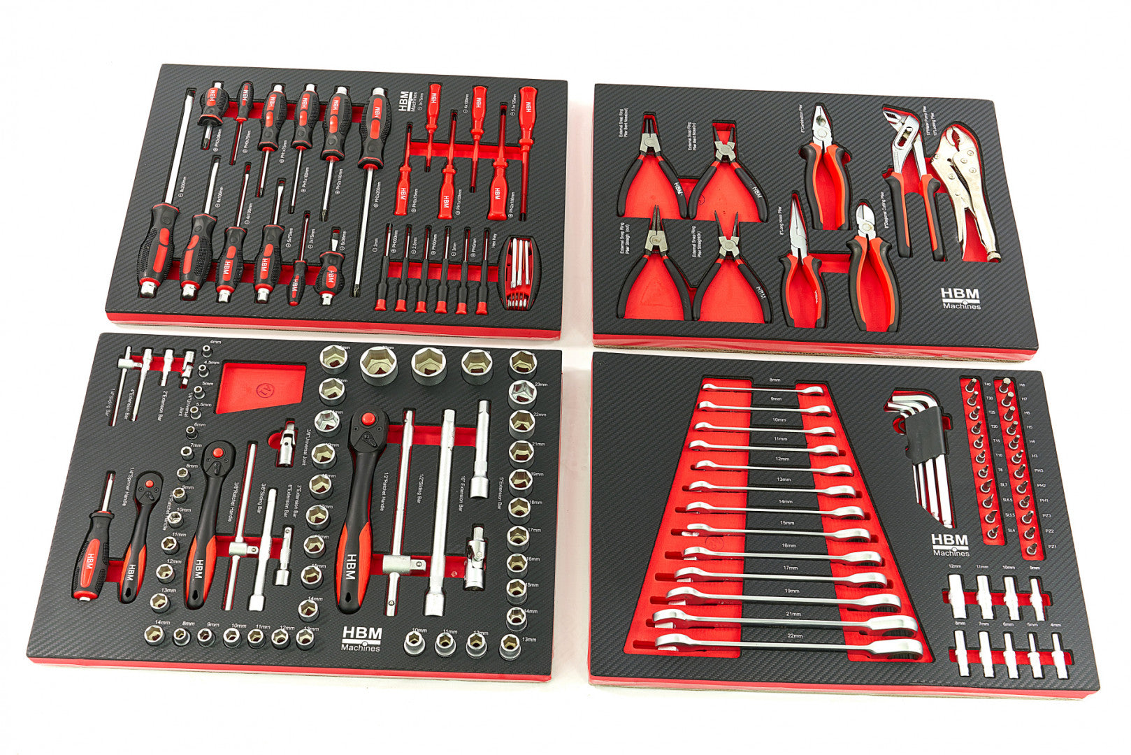 Set di inserti per 4 cassetti con 154 utensili, – Hbm Machines Olanda – dimensioni 39 x 54,5 cm