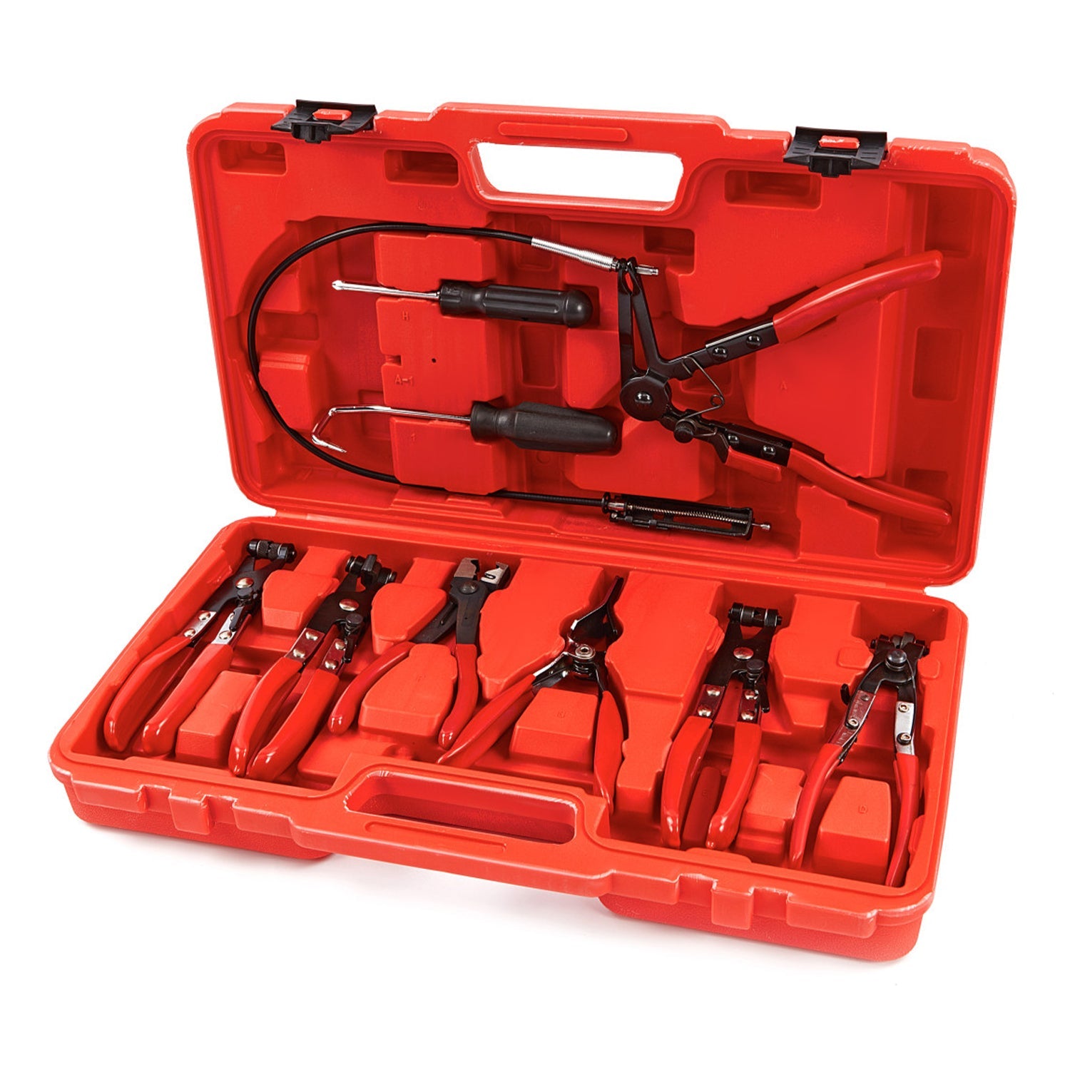 Pinza fascette auto, set di pinze per fascette stringitubo per riparazione auto, kit pinze per fascette e morsetti impianti auto 9 pz c/valigetta plastica