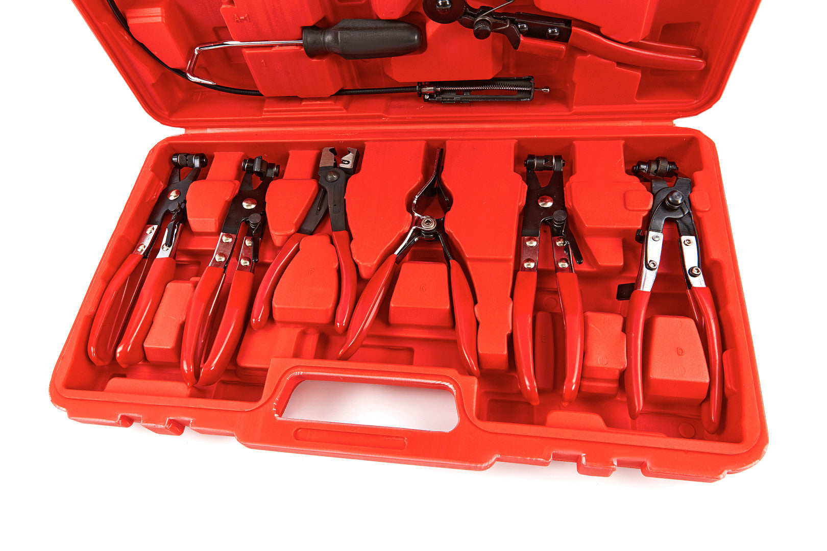 Pinza fascette auto, set di pinze per fascette stringitubo per riparazione auto, kit pinze per fascette e morsetti impianti auto 9 pz c/valigetta plastica