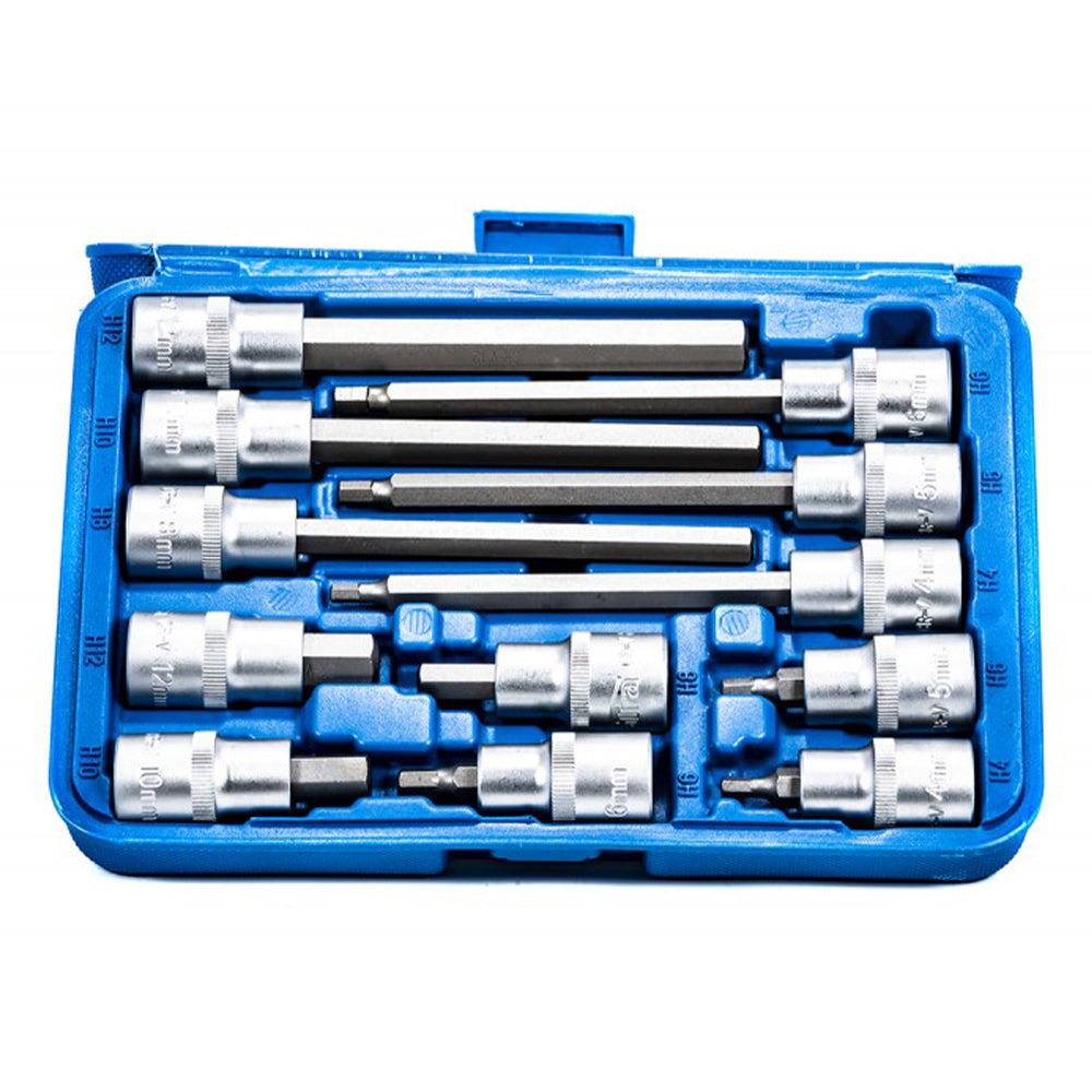 Set di bussole esagonali 1/2" e set di bit CR-V, lunghi e corti, H4-H12, 12 pezzi