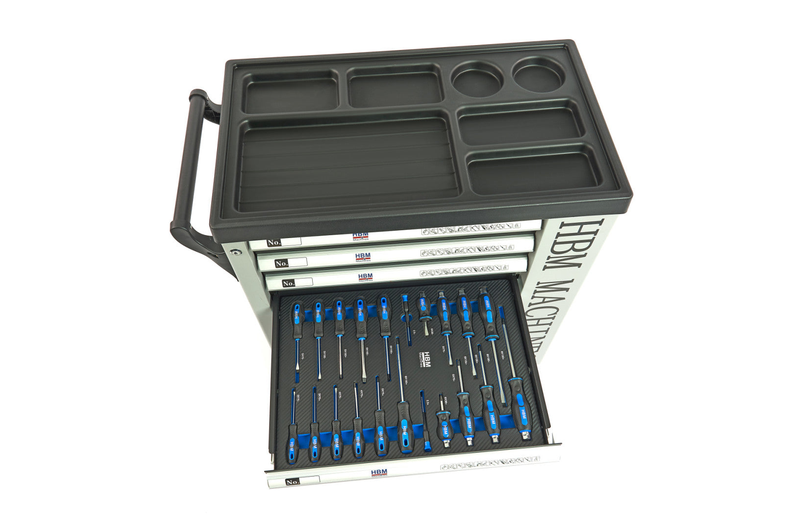 Carrello completo di attrezzi set 245 pezzi con 7 cassetti 6 scomparti e ruote da officina Carbon premium Olanda