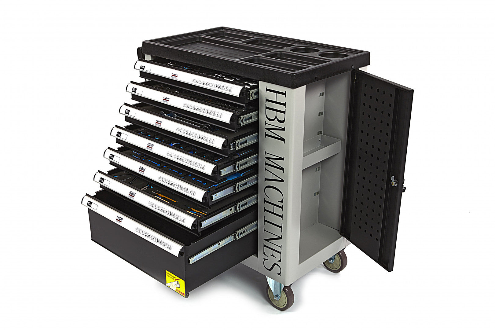 Carrello completo di attrezzi set 245 pezzi con 7 cassetti 6 scomparti e ruote da officina Carbon premium Olanda