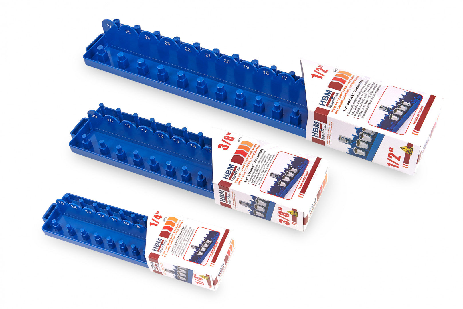 Supporto porta per chiavi a bussola da 1/2", organizer per chiavi a bussola, supporto lungo in plastica per binario, per miglior organizer per attrezzi in garage, supporto presa salvaspazio organizer vassoio scaffale rack binario, Hbm Machines Olanda