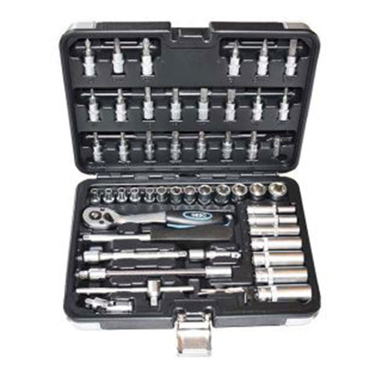 Set di bussole con cricchetto reversibile, poligonali, estensibile, (1/4"), 53 pz., con prolunghe