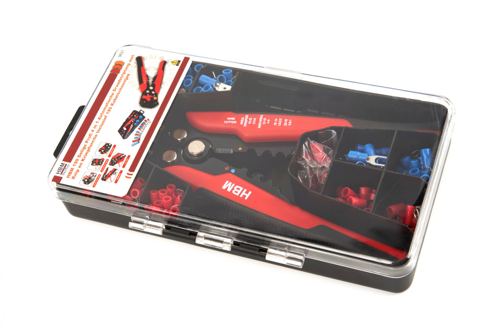 Pinza crimpatrice, pass through multifunzione spelafili per cavo rete, strumento crimpatura con 199pz connettori e coperture di protezione tester custodia