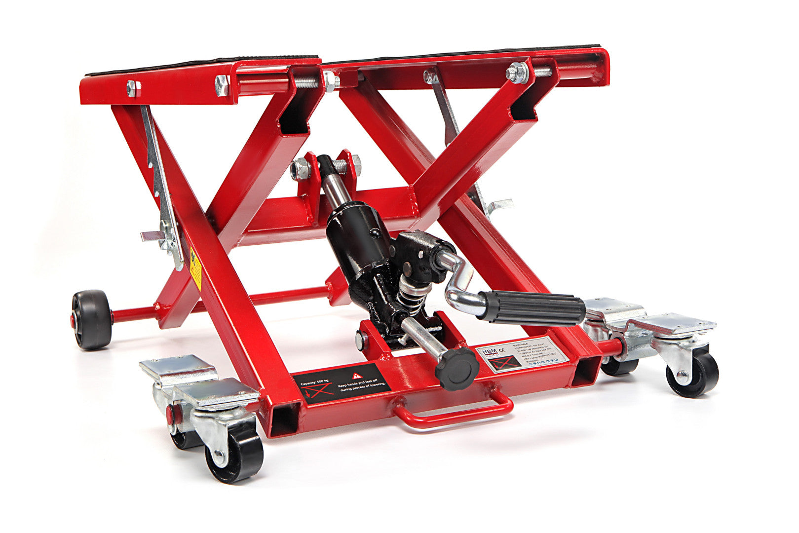 Sollevatore idraulico quad moto bici atv da officina capacità max. 500kg altezza regolabile 11-40 cm, sollevatore alzamoto con ruote officina operazione idraulica, HBM Machines Olanda