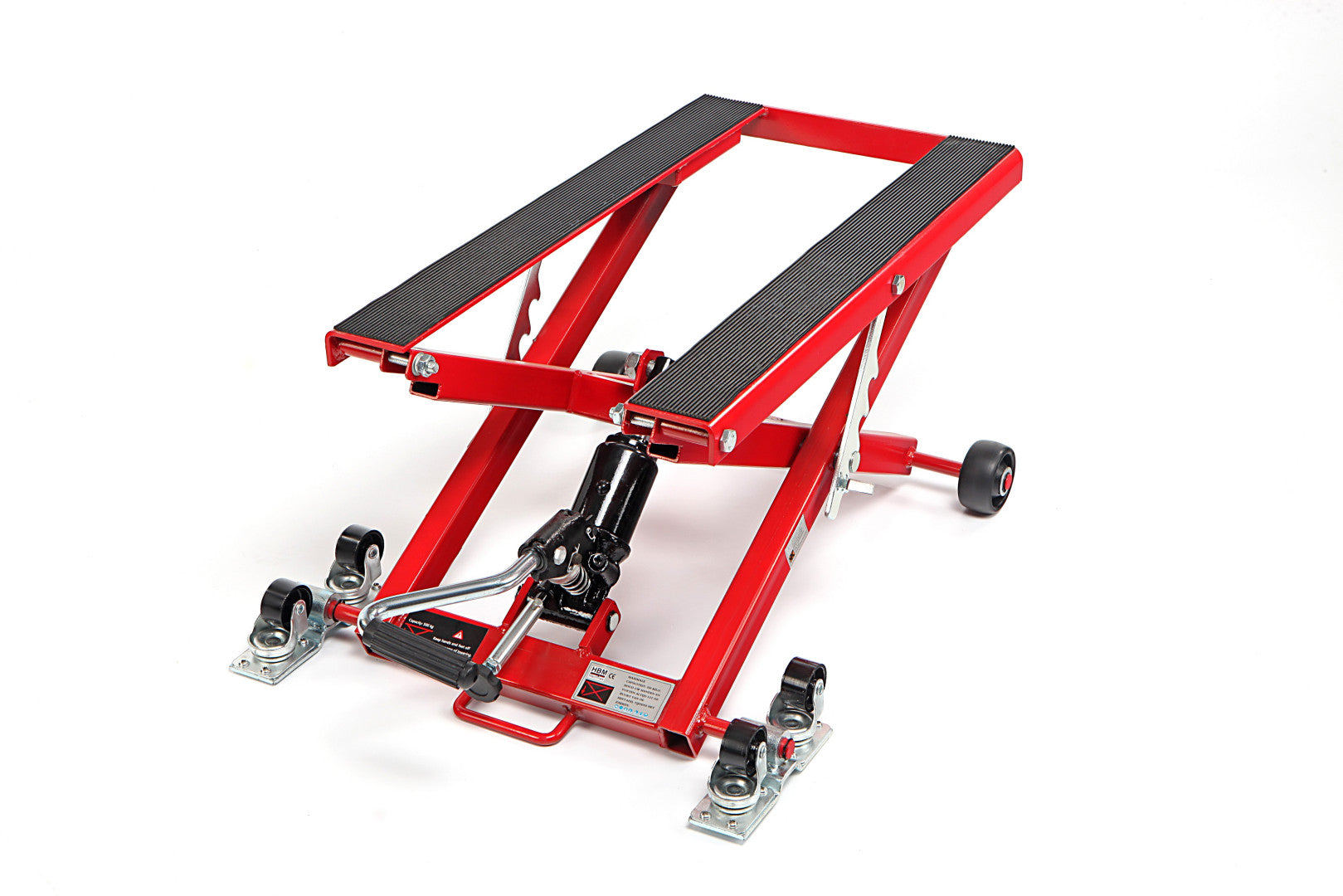 Sollevatore idraulico quad moto bici atv da officina capacità max. 500kg altezza regolabile 11-40 cm, sollevatore alzamoto con ruote officina operazione idraulica, HBM Machines Olanda