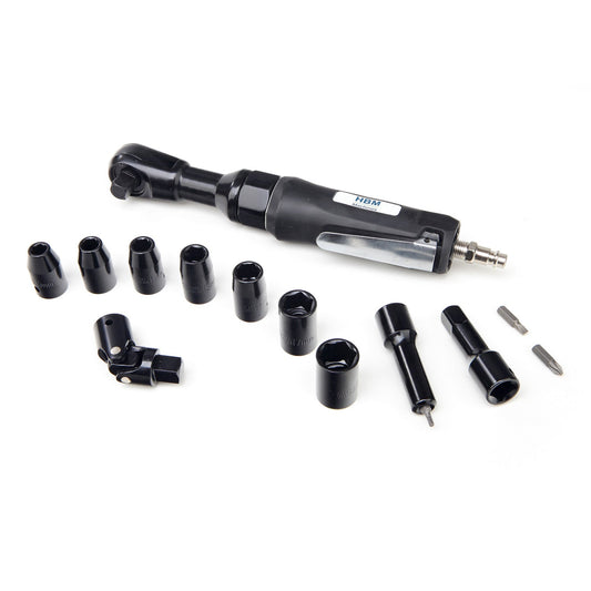 Kit chiave a cricchetto pneumatica, set cricchetto e bussole 17 pz 1/2" pollice, 9–19 mm HBM Machines
