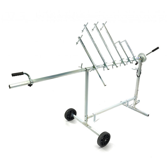 Cavalletto girevole per verniciatura con rotelle e supporti per cofani e alettoni, supporto verniciatura cavalletto 6 bracci a 360 gradi vernice auto carrozzeria Hbm Machines Olanda