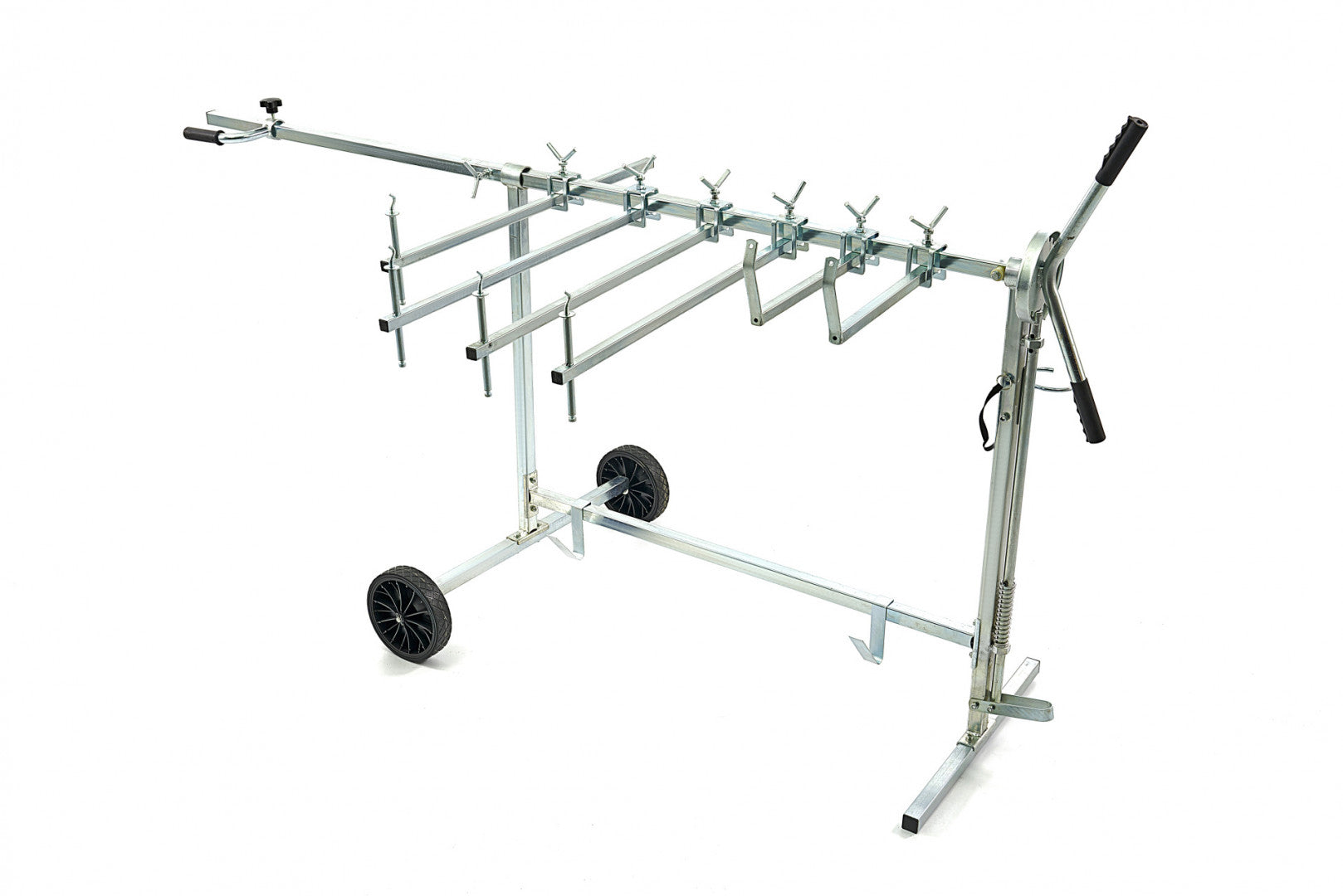 Cavalletto girevole per verniciatura con rotelle e supporti per cofani e alettoni
