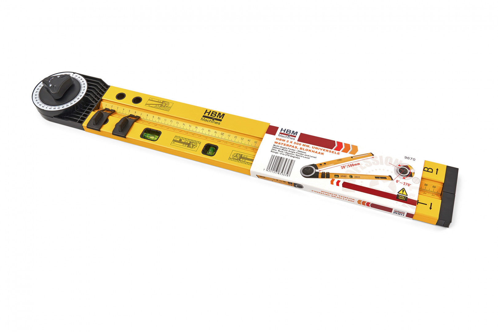 Squadra combinata regolabile, righello per angolo, righello combinato con bolla, squadrette da carpentieri, strumento di misurazione multifunzionale, squadra regolabile multiuso combinata con livella a bolla, 2 x 500 mm Hbm