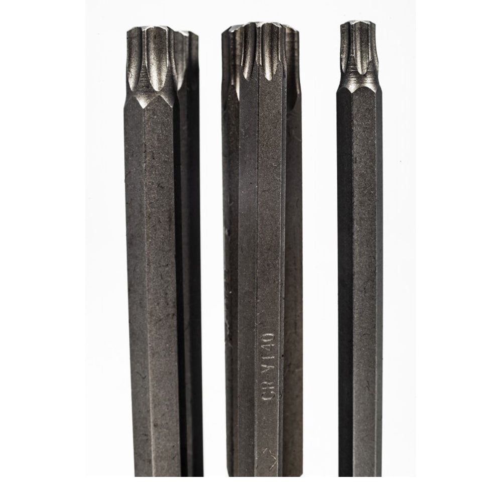 Set di chiavi a bussola Torx extra lunghe da 3/8", 7 pezzi, set di punte Torx a stella, misure da T25 a T60, lunghezza: 110 mm, acciaio CR-V, con valigetta blu professionale