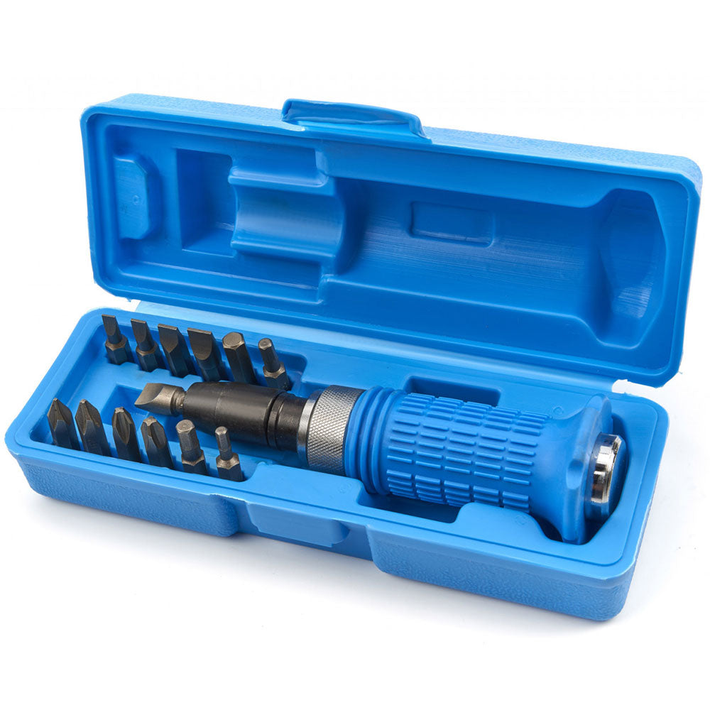 Set di cacciavite professionale a percussione-avvitatore ad impulsi con 14 inserti-punte, cacciavite ad impulsi kit giravite a percussione impugnatura a mano impugnatura per impieghi gravosi, attacco 1/2" Hbm