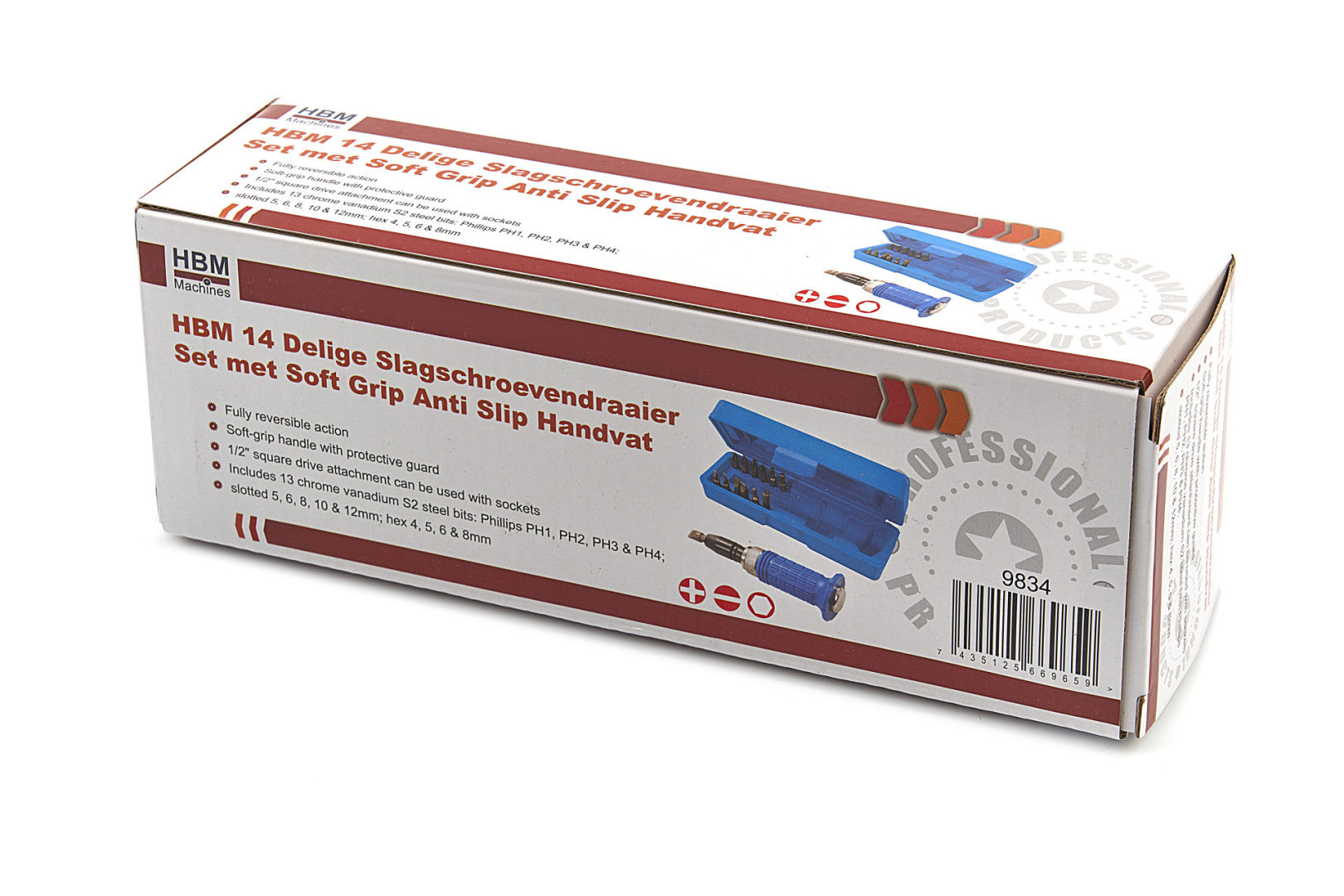 Set di cacciavite professionale a percussione-avvitatore ad impulsi con 14 inserti-punte, cacciavite ad impulsi kit giravite a percussione impugnatura a mano impugnatura per impieghi gravosi, attacco 1/2" Hbm