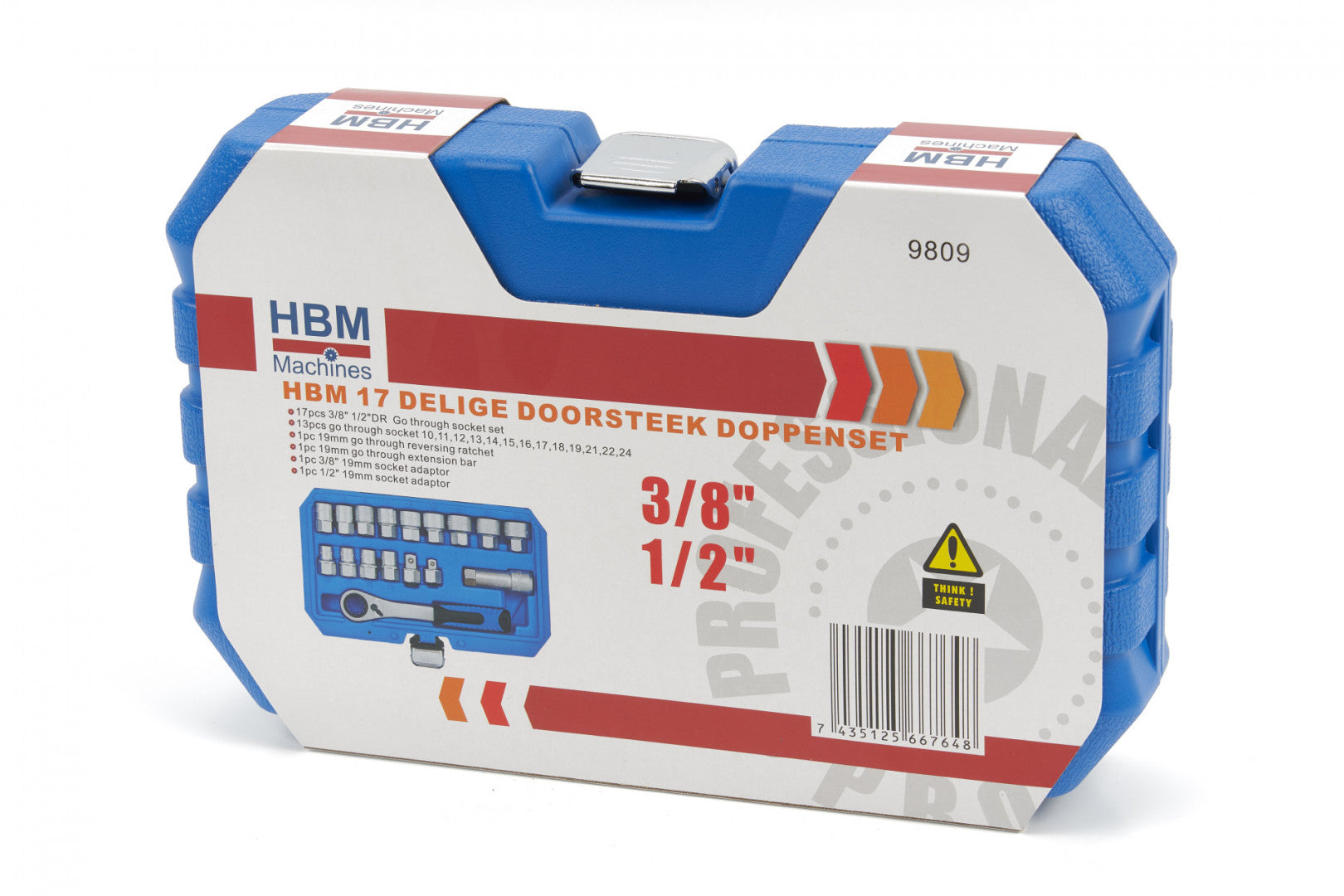 Set di bussole Vario Plus con cricchetto reversibile, 10–24 mm, 3/8" 1/2", 17 pz., Hbm Machines