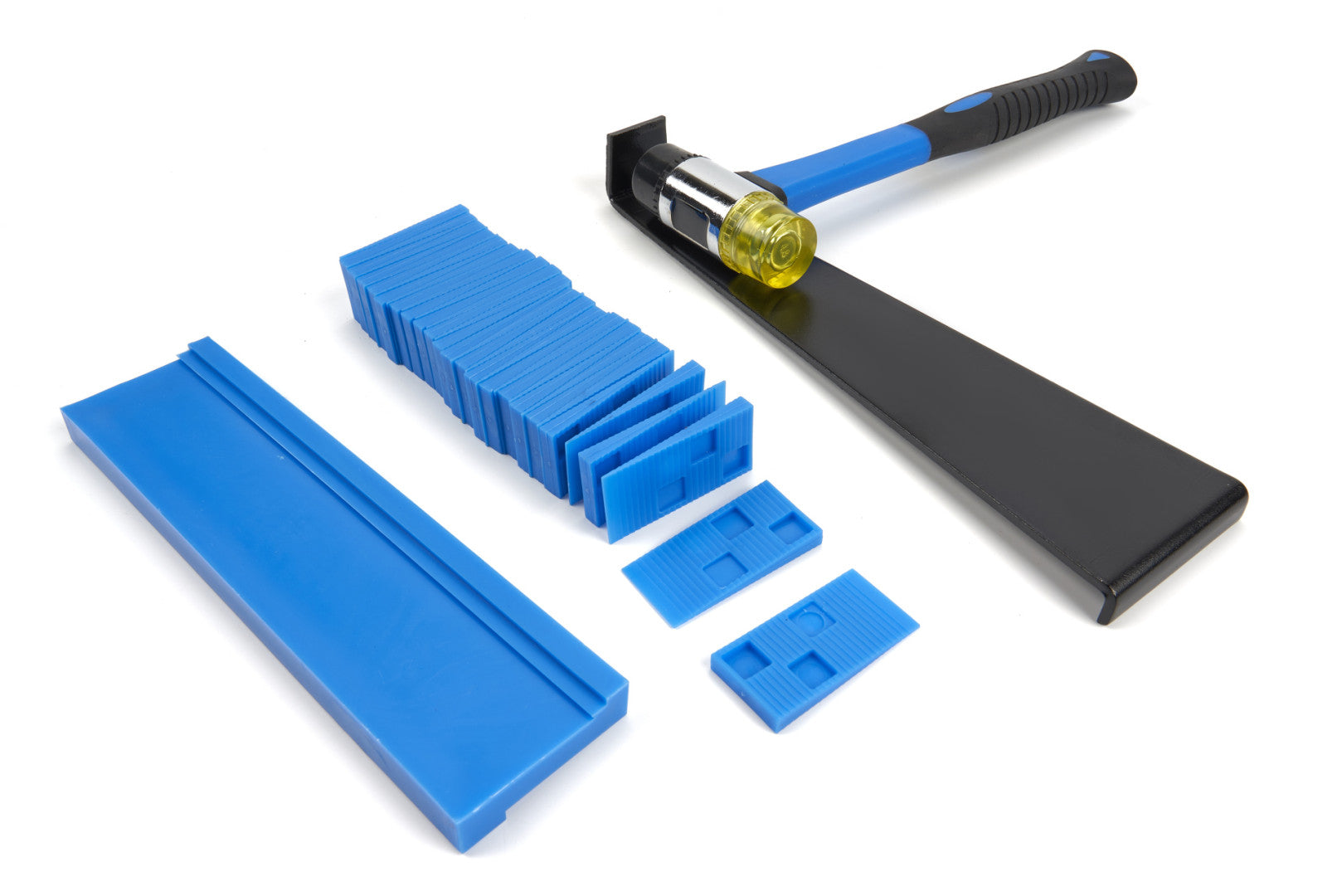 Kit montaggio laminato - 40 distanziatori pavimento, martello di gomma a doppia faccia, robusto blocco per maschiare, barra di trazione incastro, Hbm