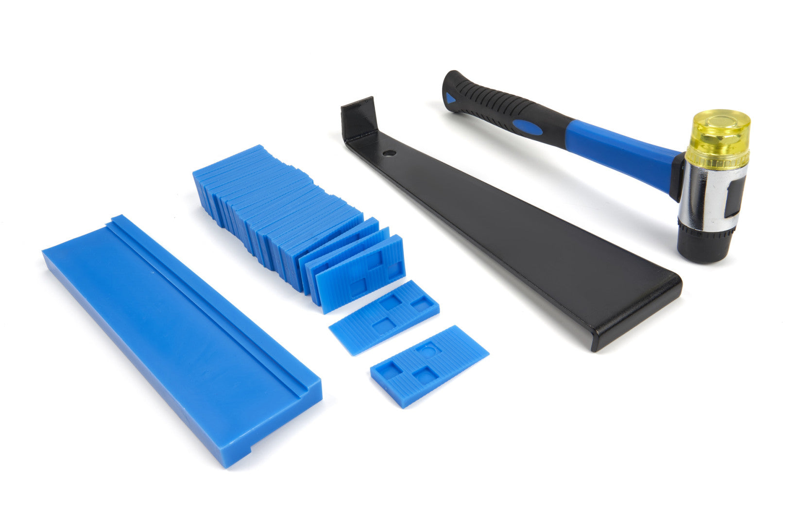 Kit montaggio laminato - 40 distanziatori pavimento, martello di gomma a doppia faccia, robusto blocco per maschiare, barra di trazione incastro, Hbm