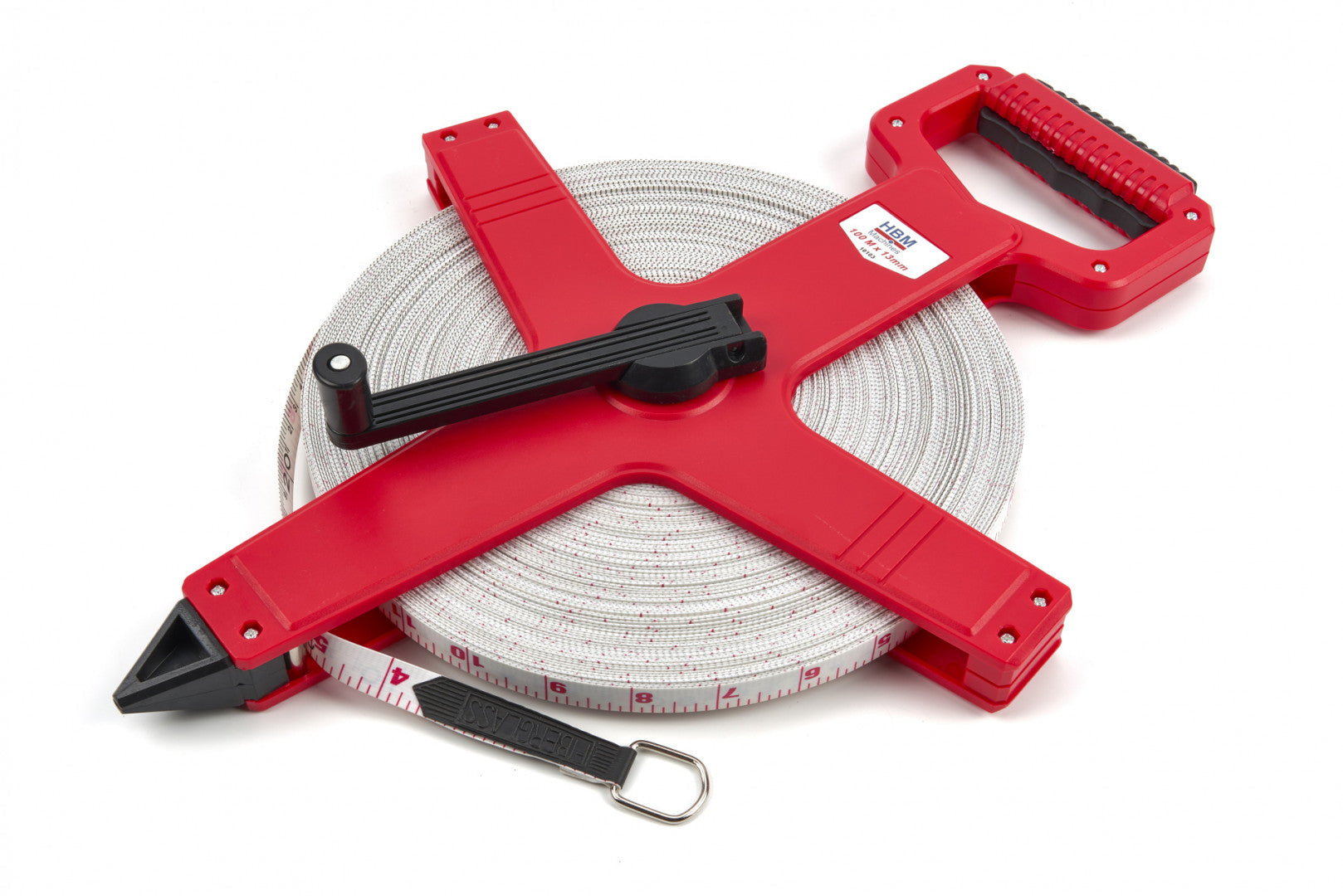 Rotella metrica professionale con impugnatura, per rilievi topografici, con nastro in fibra di vetro 100 m Hbm