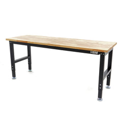 Banco da lavoro regolabile in altezza fino 98.5 cm-tavolo da lavoro in legno massiccio 152 cm HBM Machines con capacità 900 kg e con piedi per officina garage ufficio domestico