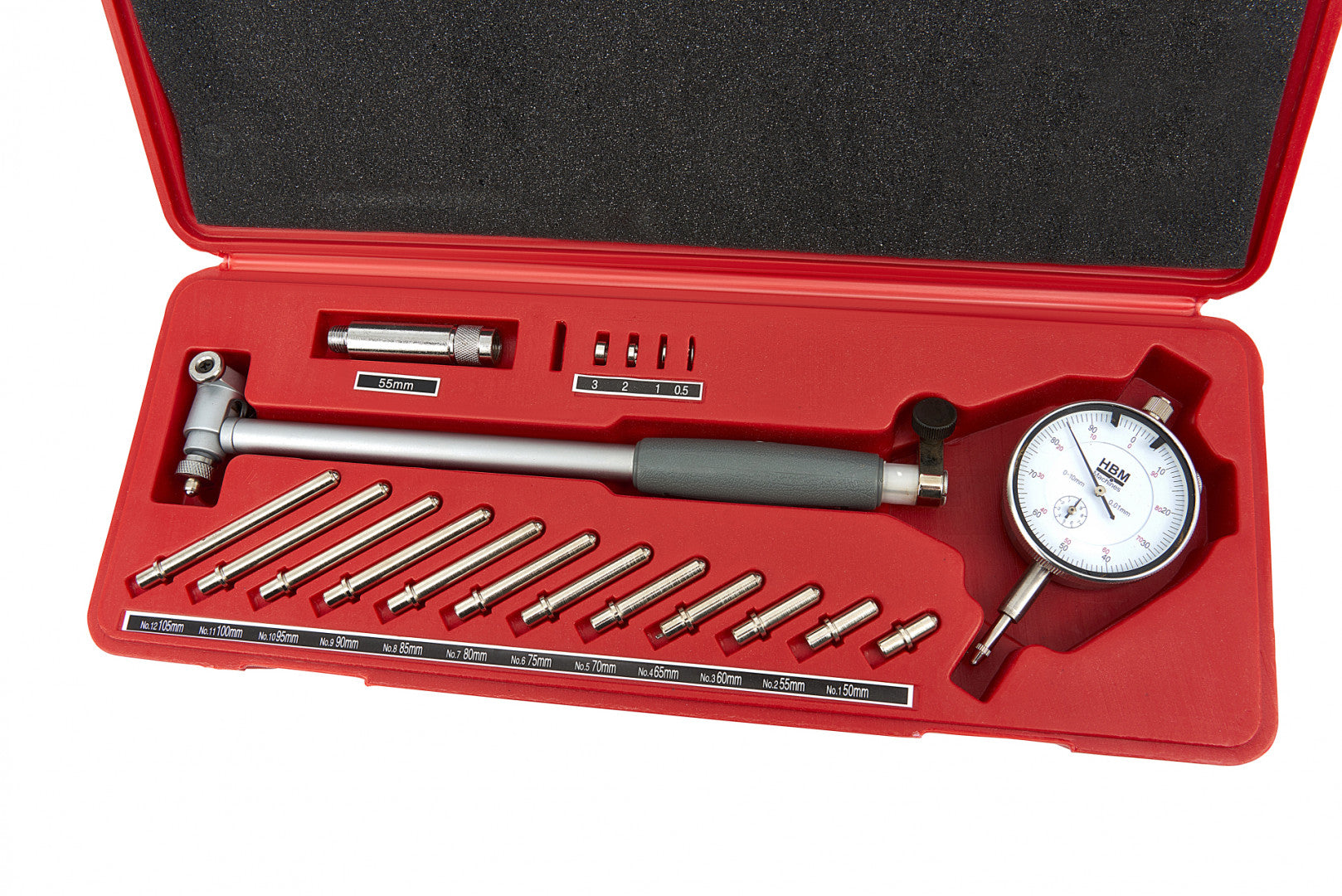 Alesametro con comparatore centesimale 50-160 mm indicatore del diametro interno, 12 testine intercambiabili e valigetta incluse, indicatore a quadrante per alesaggi
