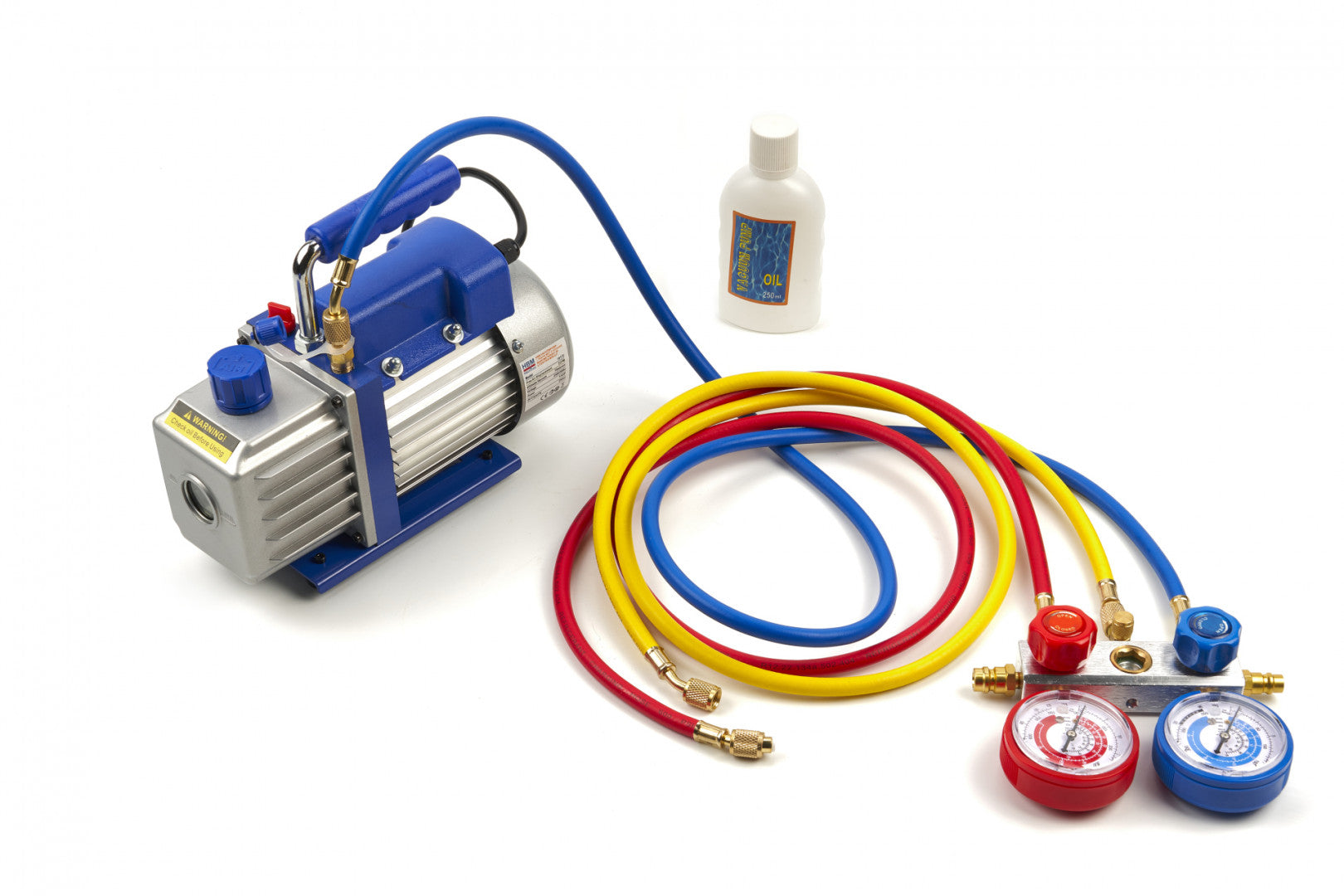 Pompa vuoto per condizionatori con kit manometri condizionatori per HVAC/auto AC, kit ricarica aria condizionata per R134a, R22, R12 R502 refrigeranti, pompa per vuoto con manometro a 2 vie per aria condizionata