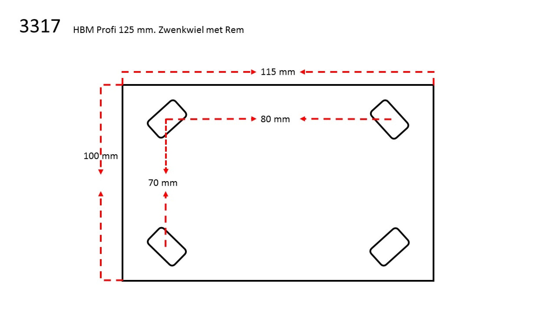Ruote girevoli con freno 150 mm,350 kg,HBM