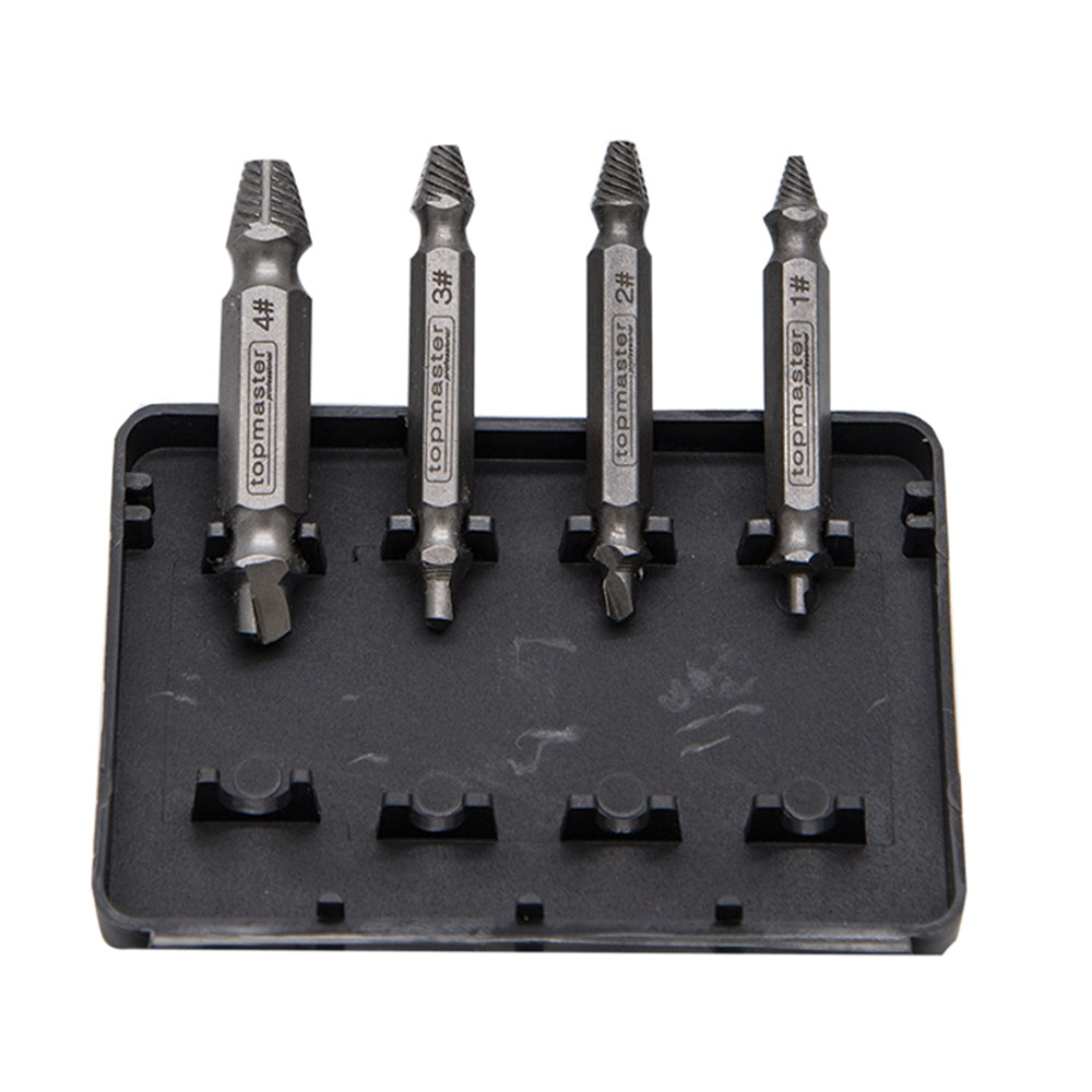 Set di 4 estrattori per viti svitate, rotte e danneggiate - argento - kit di rimozione con punte per trapano, estrattori, Topmaster