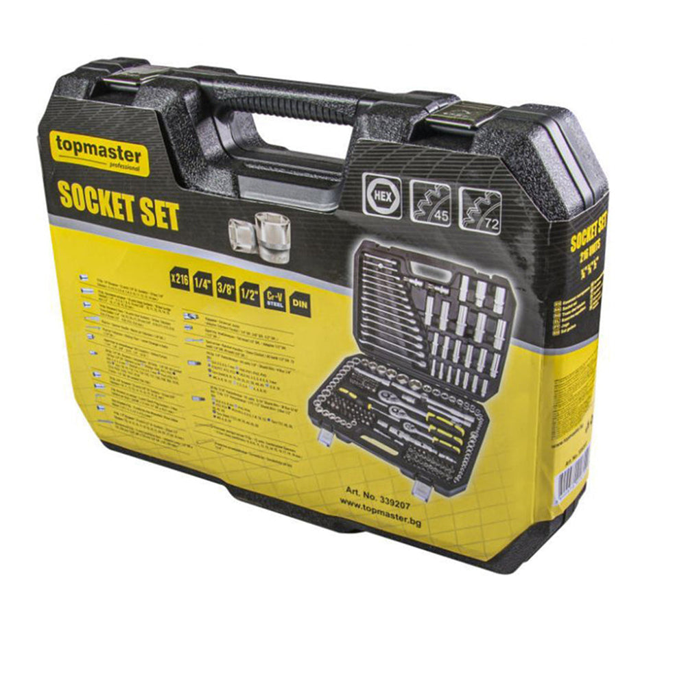 Valigetta utensili professionale 216 pezzi, serie di chiavi a bussola in Cr-V, con cricchetti, prolunghe, kit attrezzi per auto, officina fai-da-te, Topmaster